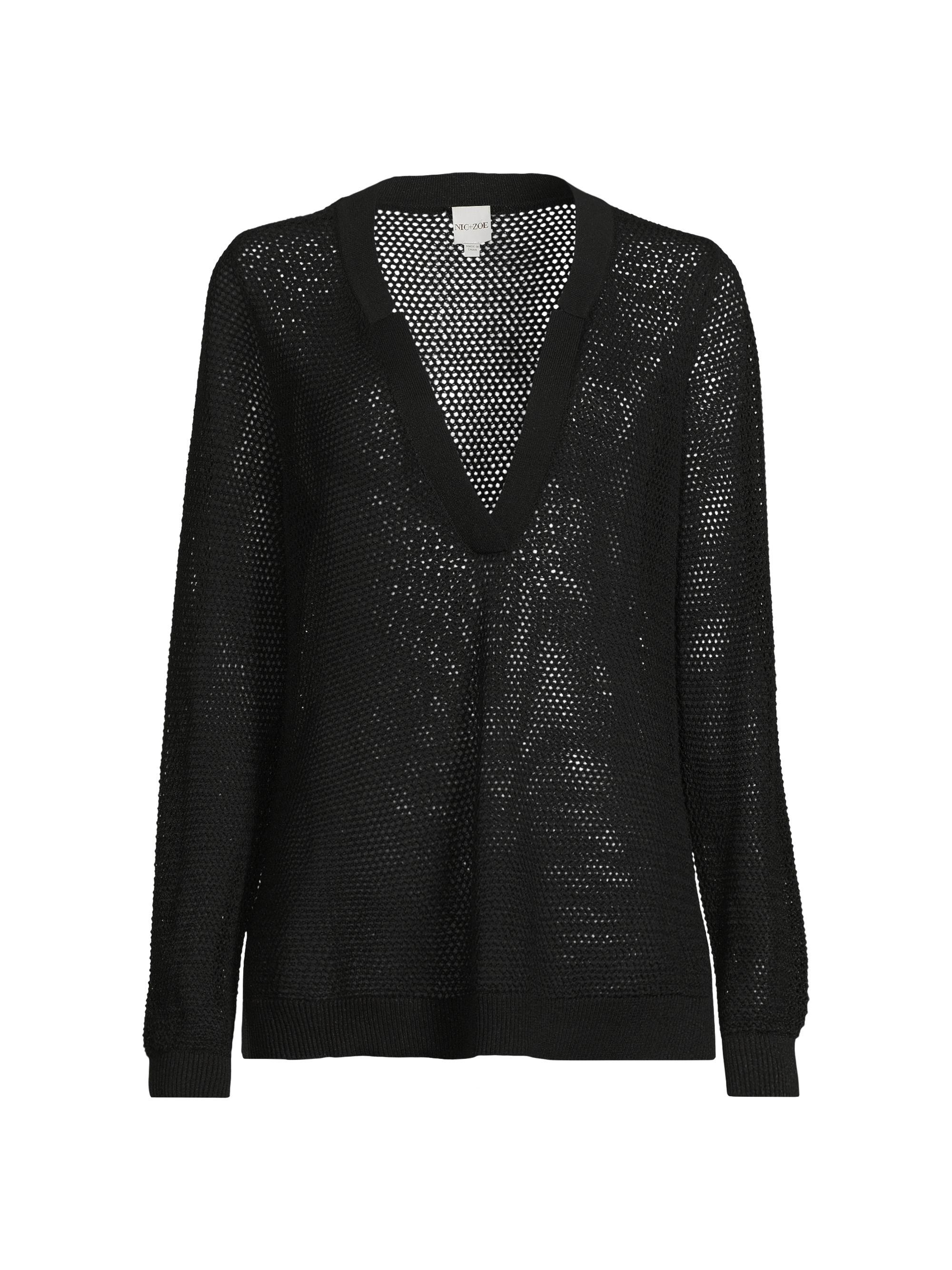 NIC+ZOE Women's Mesh Stitch Sweater - Black