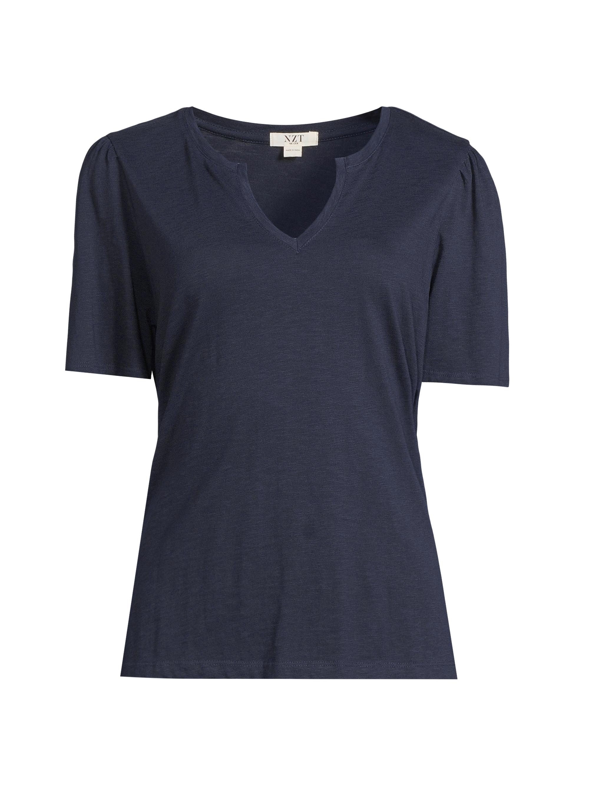 NIC+ZOE Women's Split-Neck Cotton T-Shirt - Dark Indigo