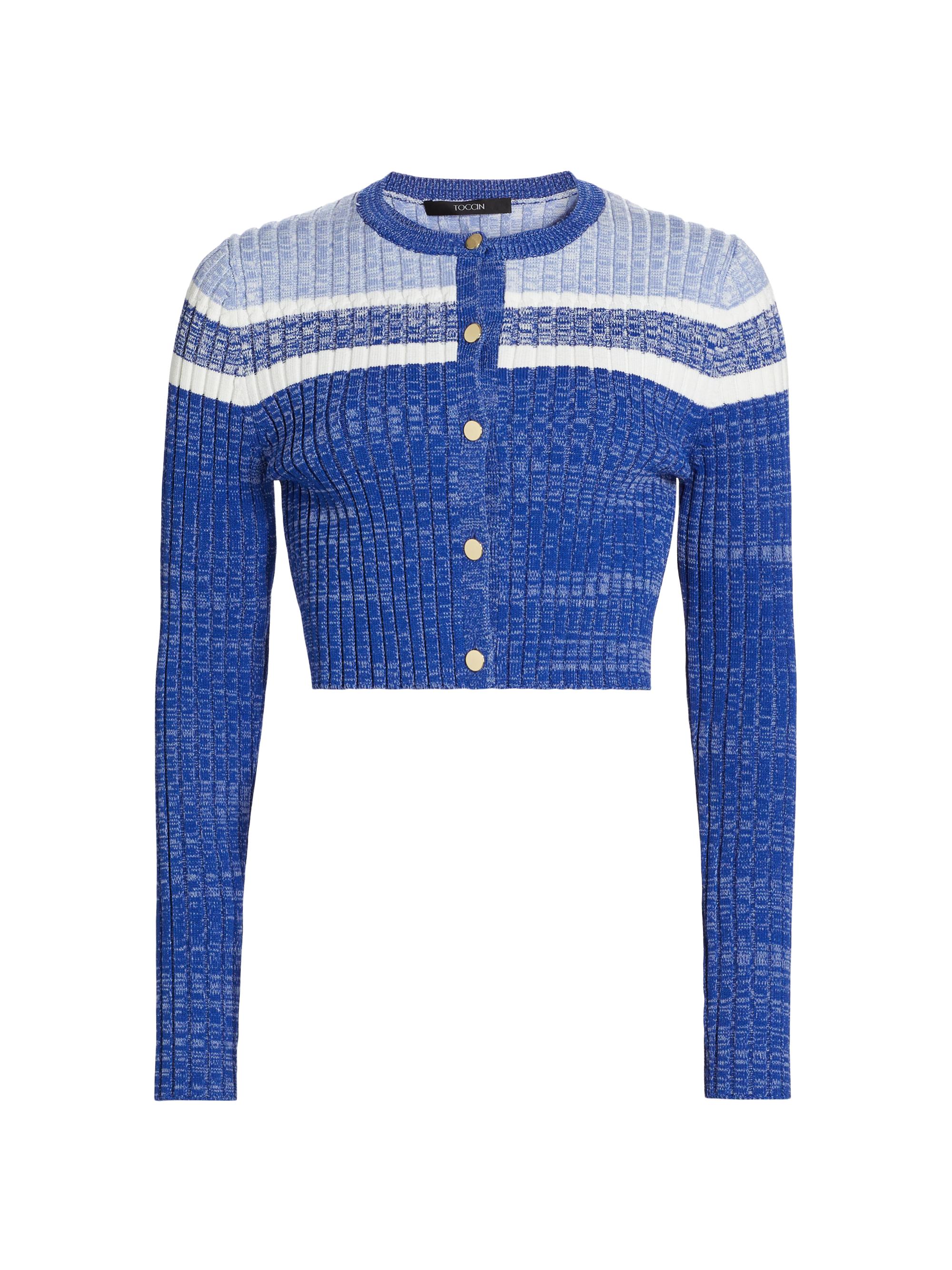 Toccin Women's Kara Stripe Crop Cardigan - Navy Multi