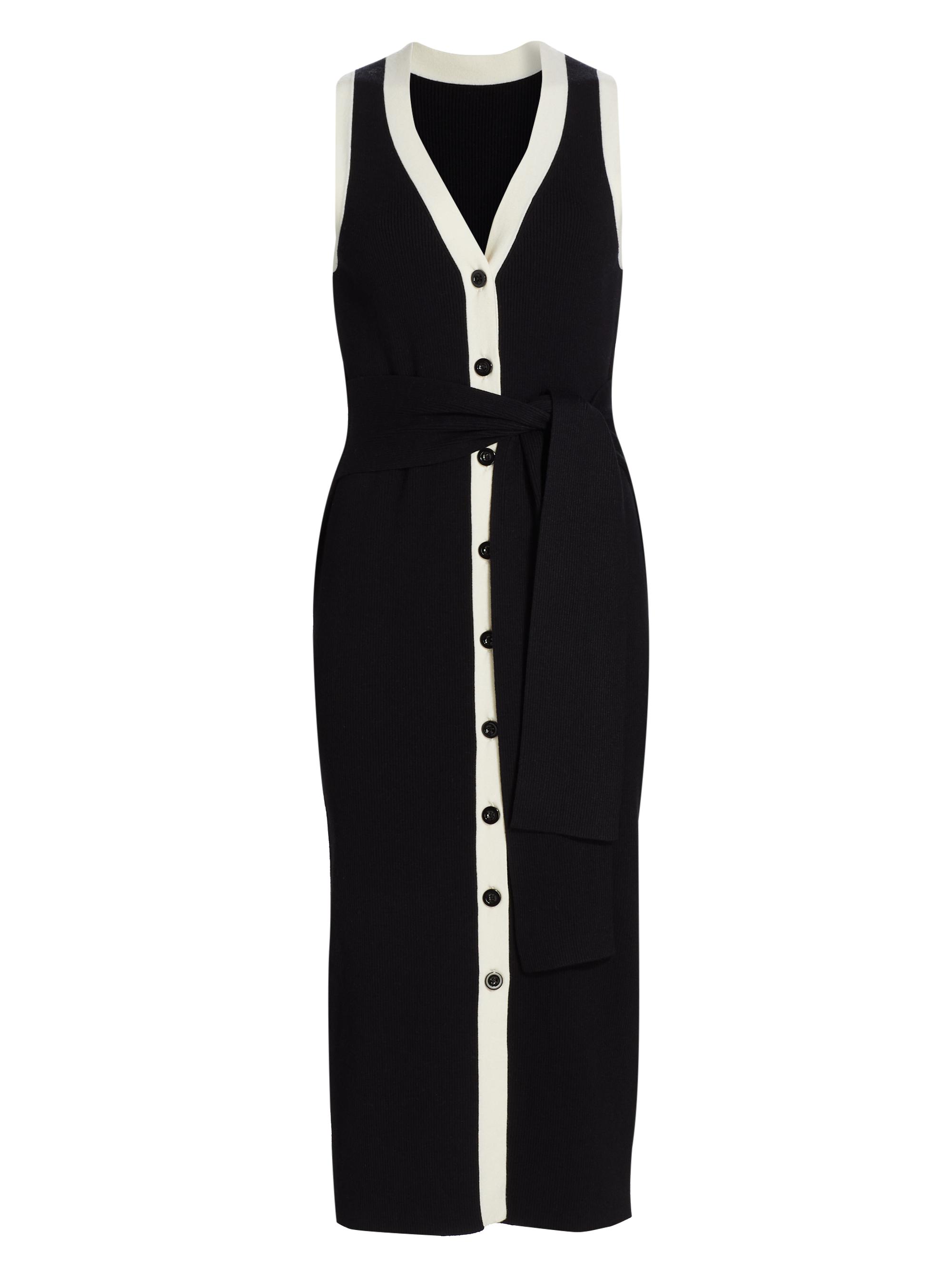 Toccin Women's Victoria Tipped Tie-Waist Midi-Dress - Jet