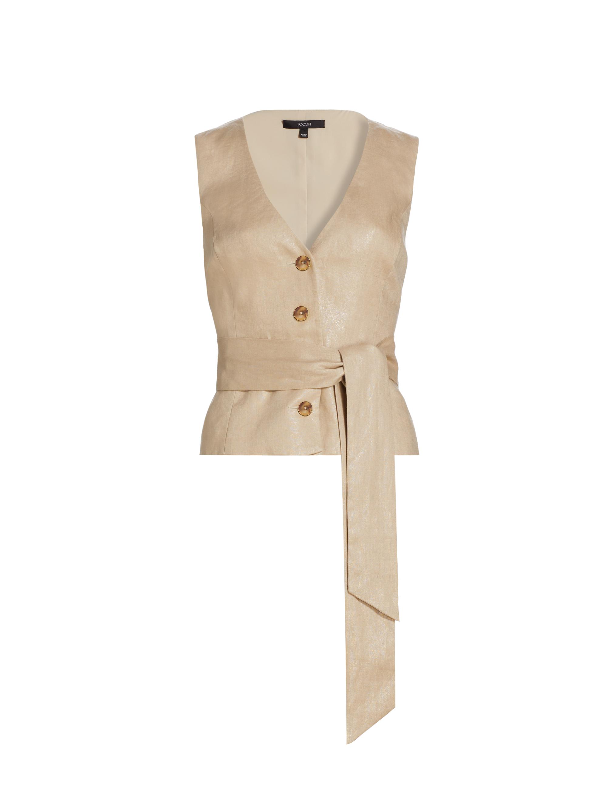 Toccin Women's Adele Tie-Front Linen Vest - Natural