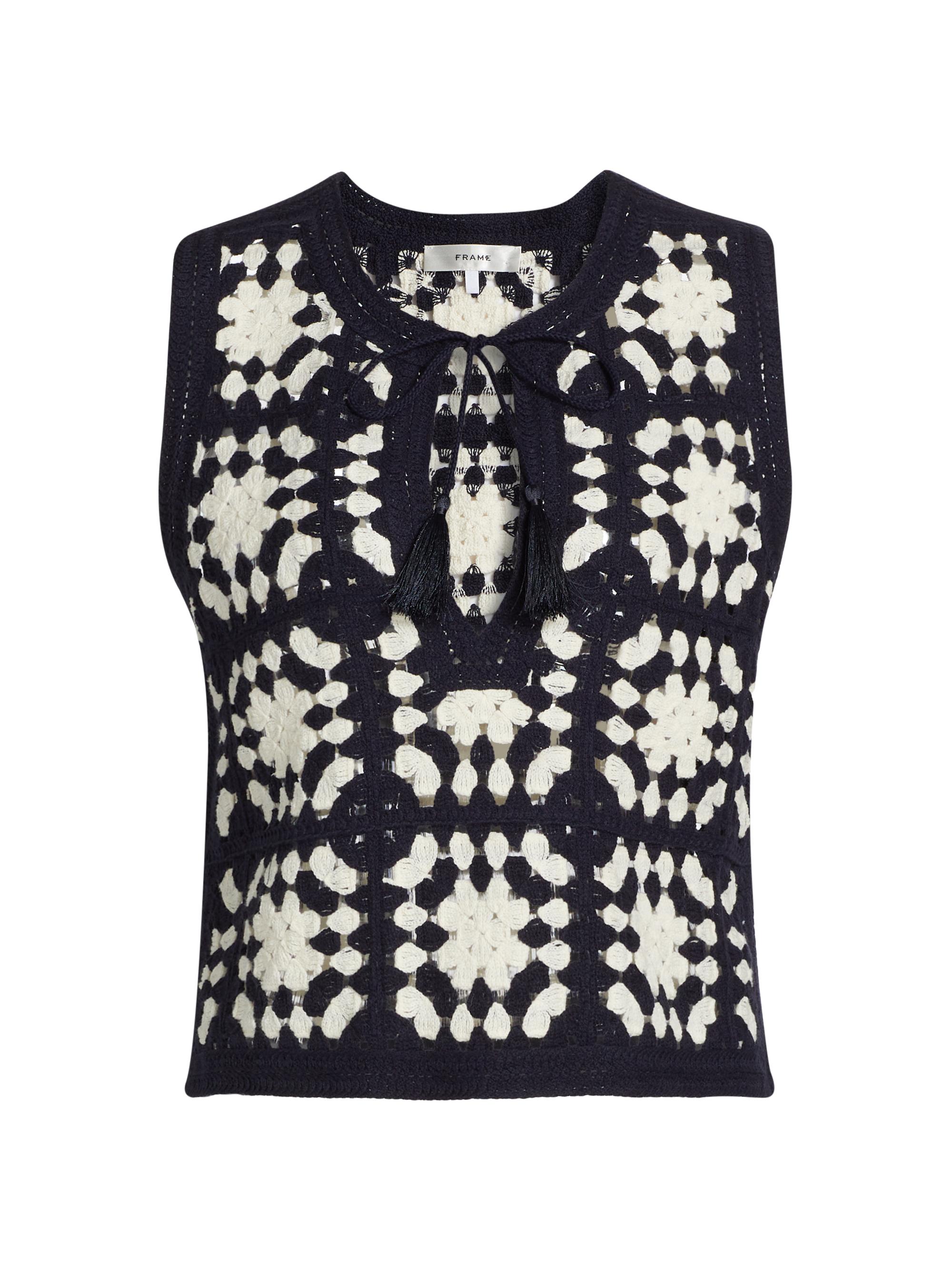 Frame Crochet-Knit Tassel Cotton-Blend Top | Saks Fifth Avenue