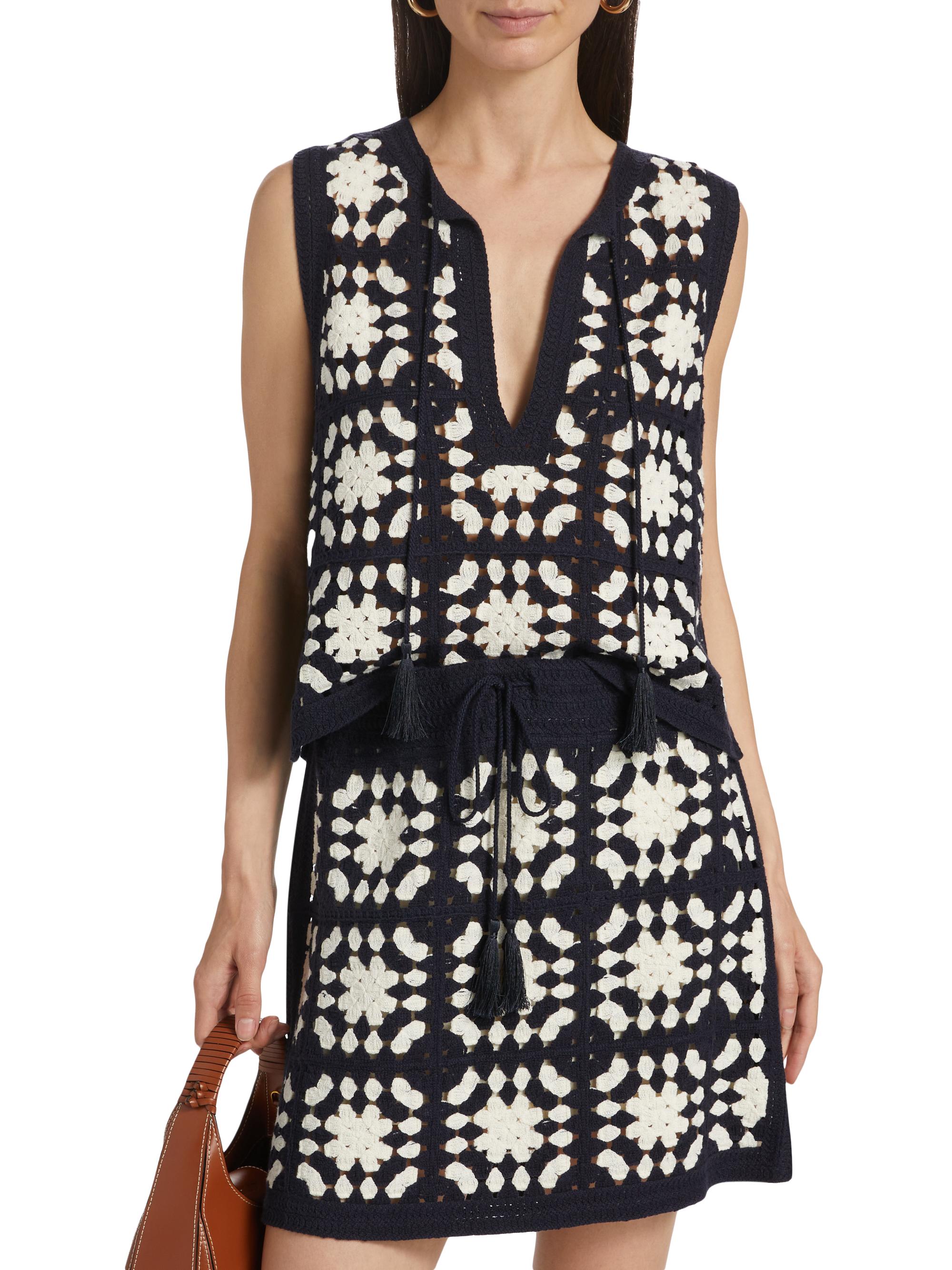 Frame Crochet-Knit Tassel Cotton-Blend Top | Saks Fifth Avenue