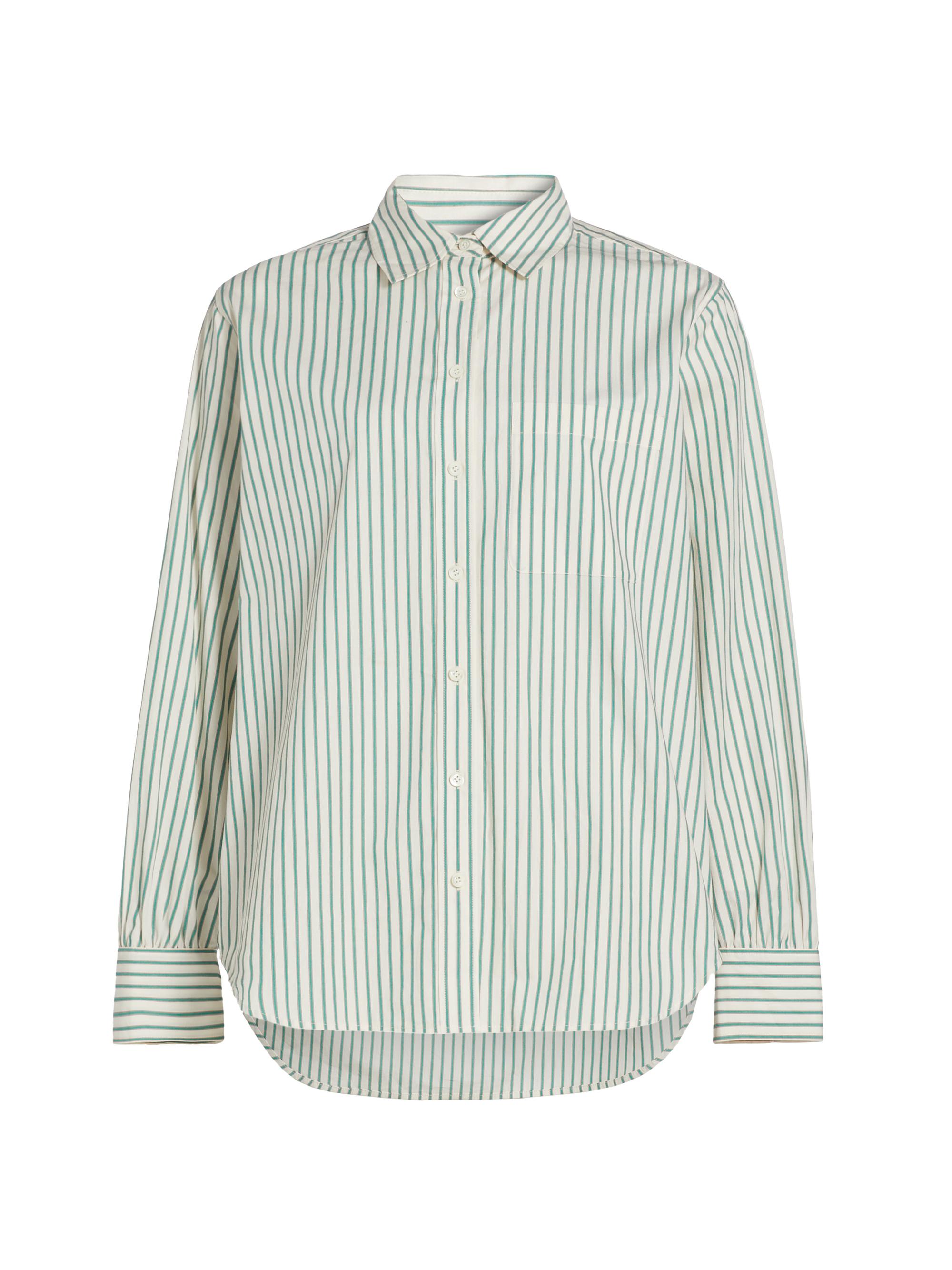 Frame Women's Borrowed Stripe Cotton Oversized Shirt - Green Gem Multi