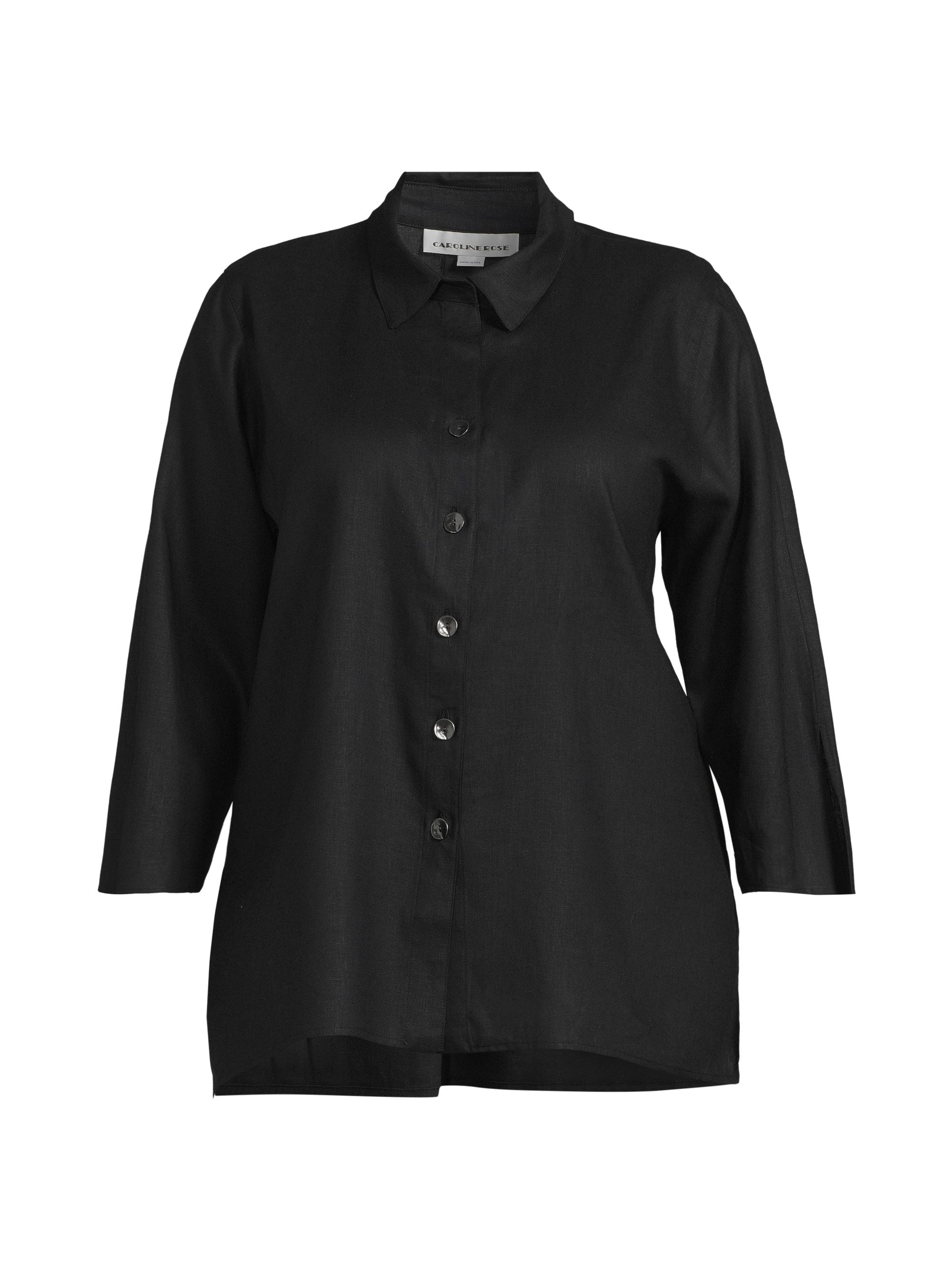 Caroline Rose Women's Plus Size Breezy Button-Front Tunic Shirt - Black