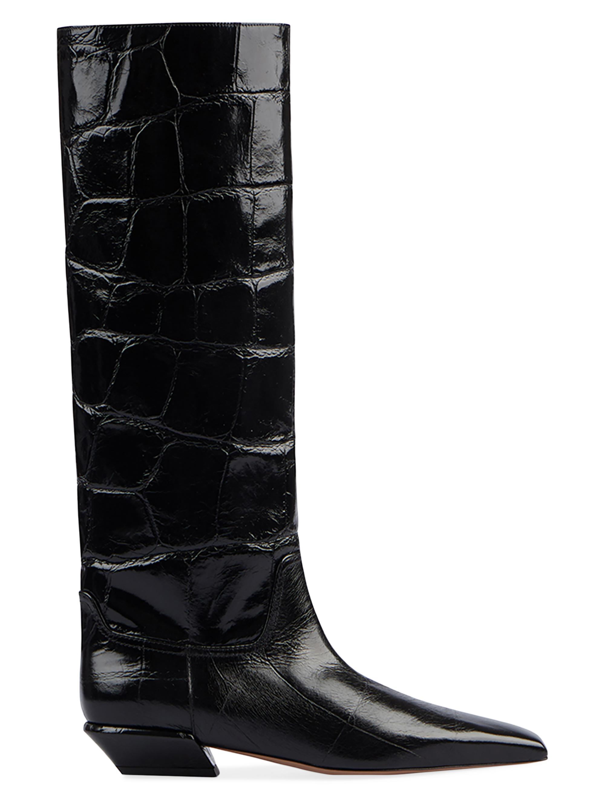 Paris Texas Women's Bettina Crocodile-Embossed Leather Boots - Black