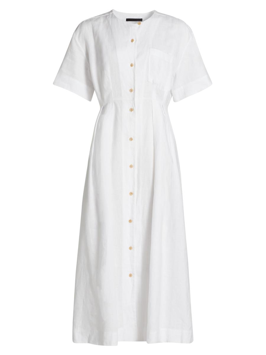 saks off fifth linen dress Almais, Lucky printed Linen Midi dress, Women, Blue, US 12, Dresses