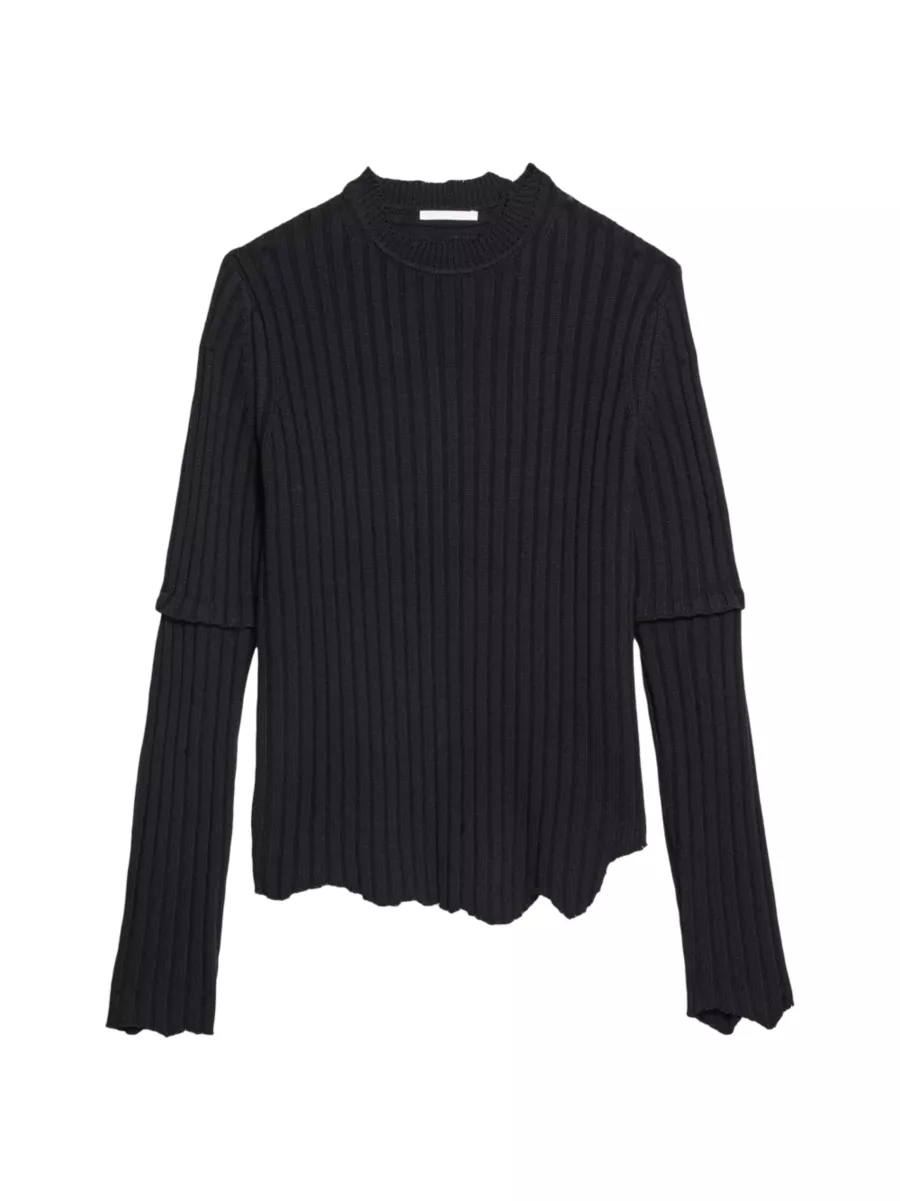 Shop Helmut Lang Rib-Knit Wool Distressed Sweater | Saks