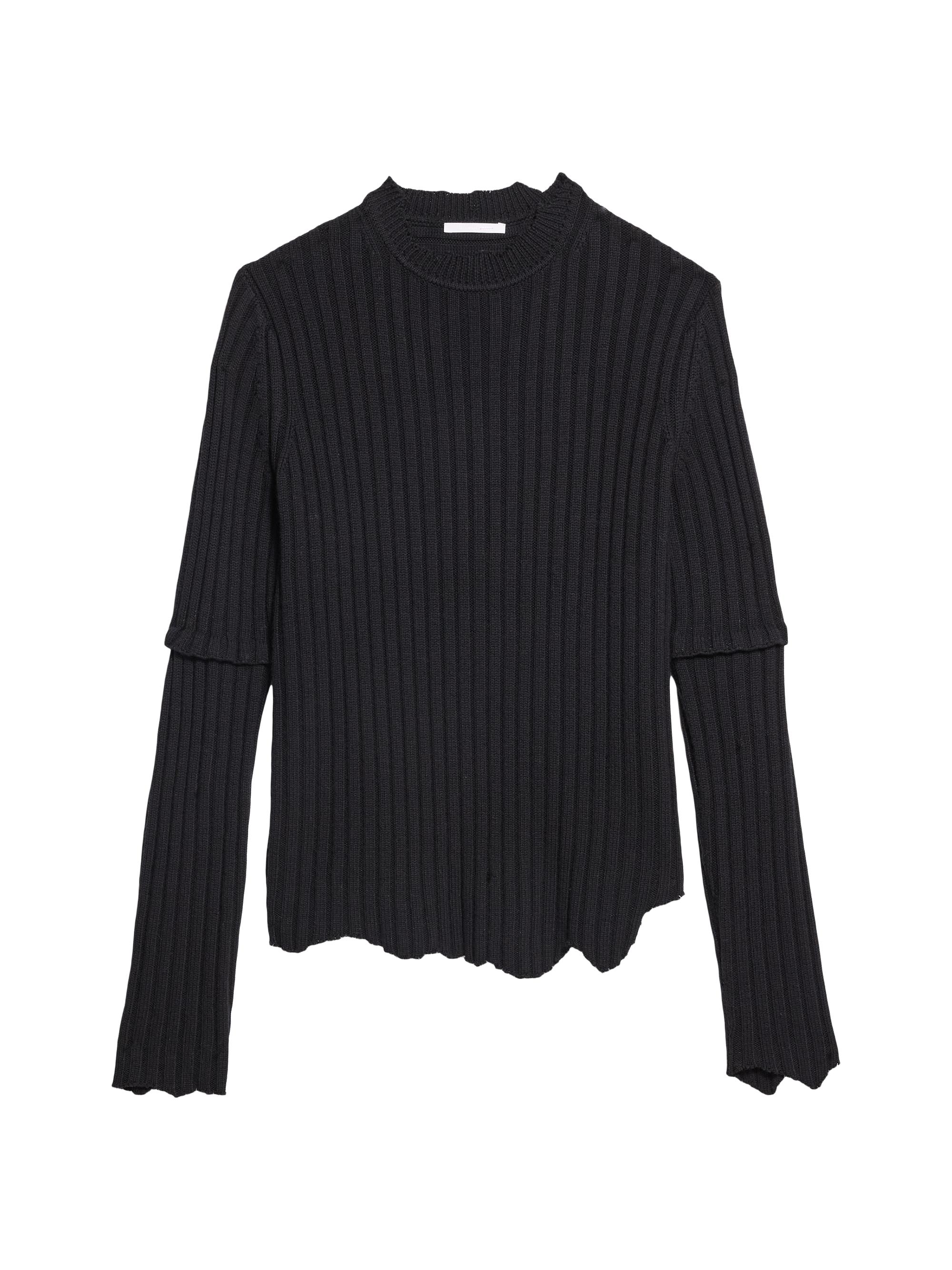 Helmut Lang Women's Rib-Knit Wool Distressed Sweater - Black