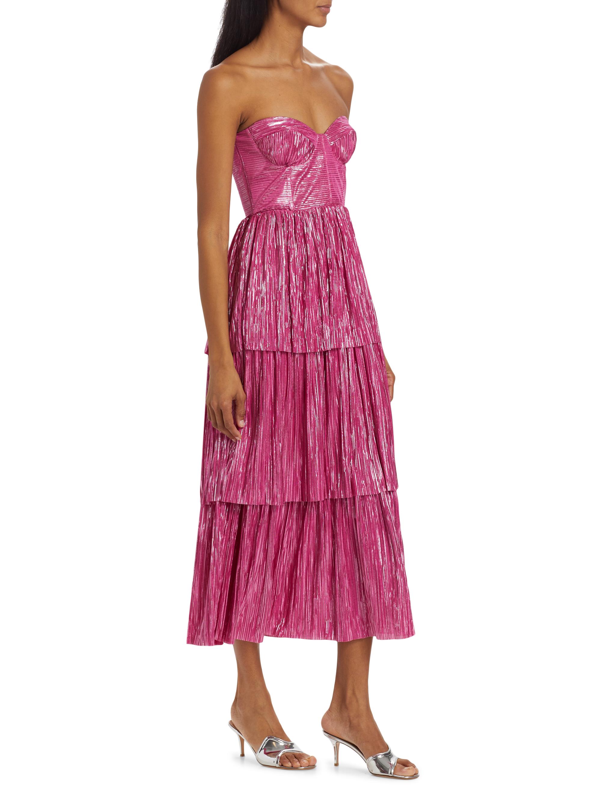 Sabina Musáyev Ascella Metallic Corset Tiered Midi Dress | Saks