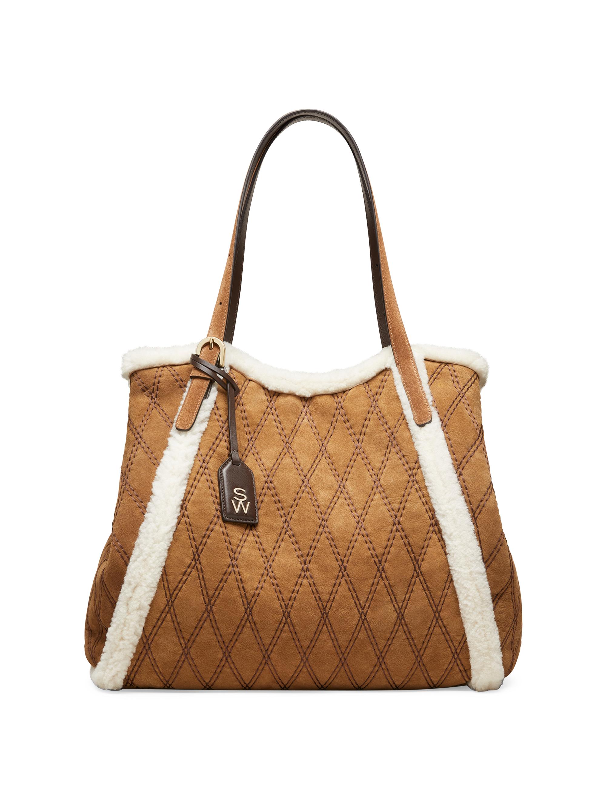 Stuart Weitzman Women's Gogo Shearling & Suede Quilted Tote - Deep Coffee Natural