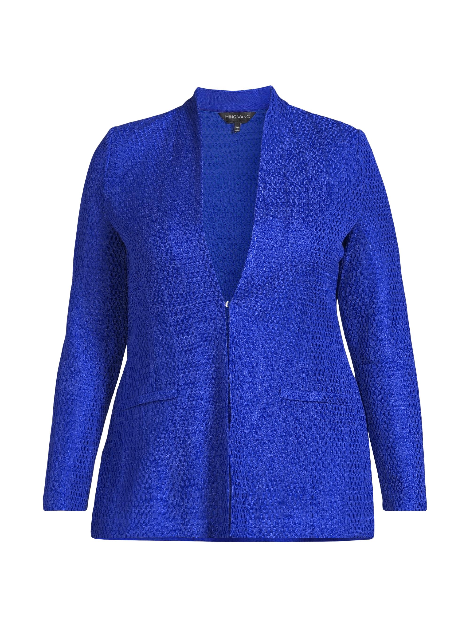 Ming Wang Women's Plus Modified Stand Collar Jacket - Sapphire Sea