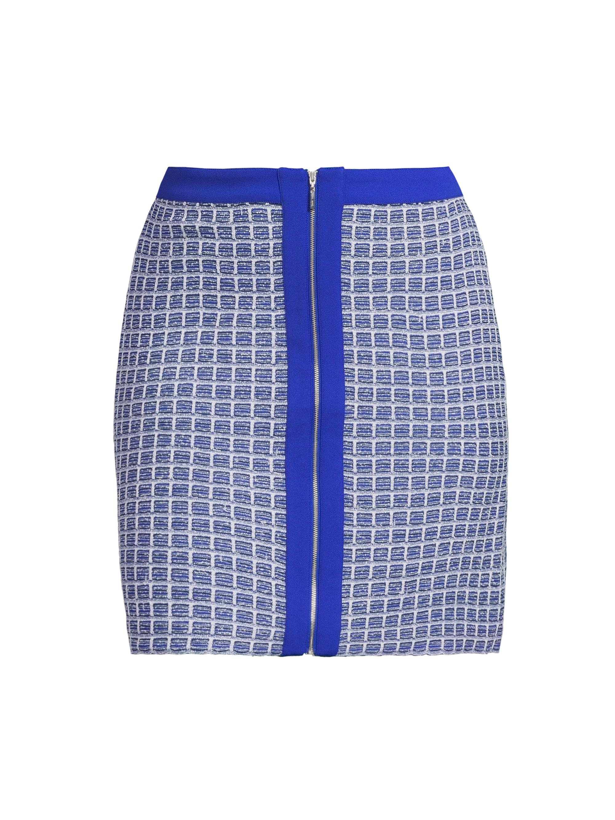 Ming Wang Women's Plus Mix Media Tweed Zip-Front Miniskirt - Sapphire Sea White Black