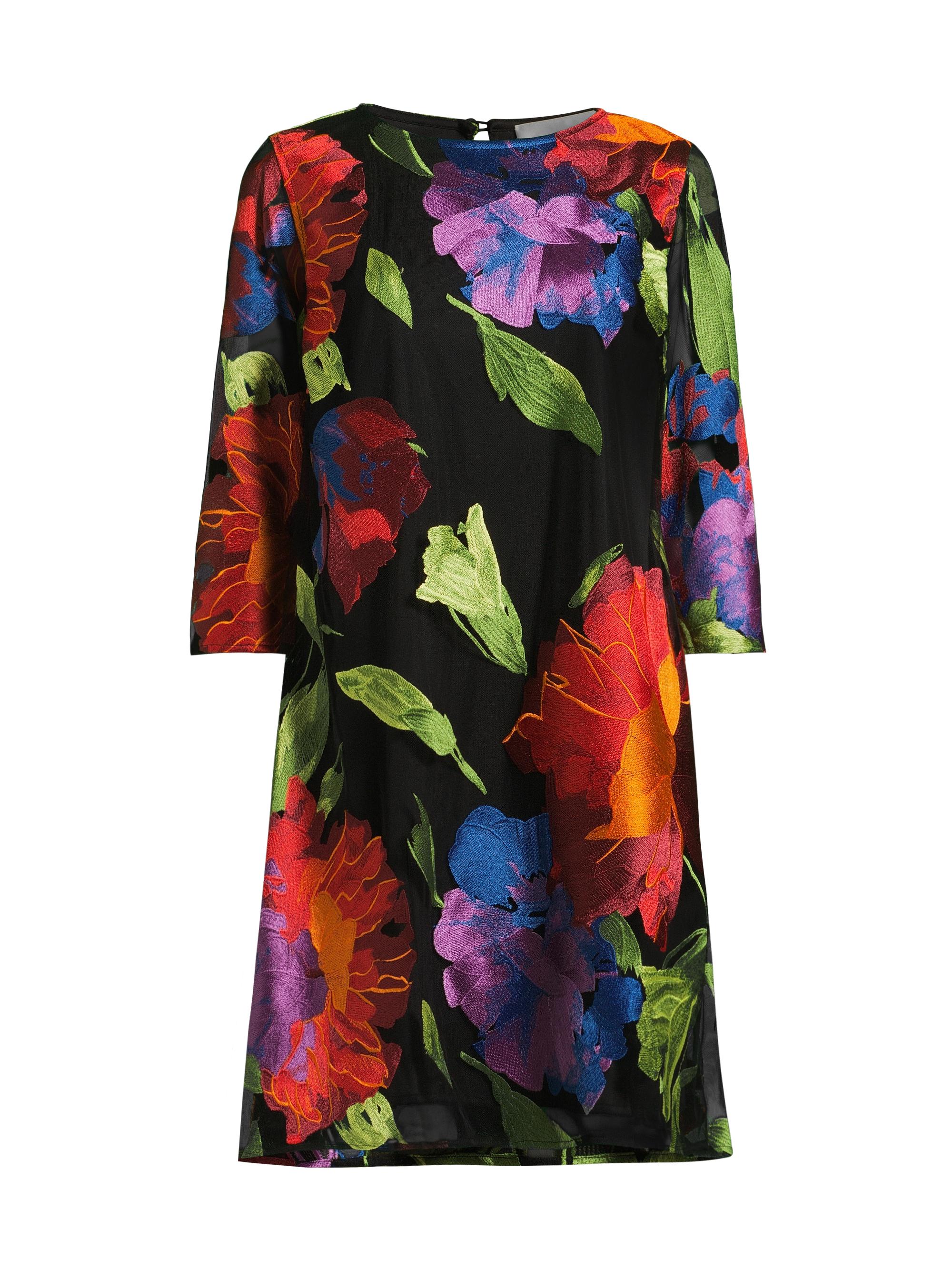 Caroline Rose Women's Flower Burst Embroidery Dress