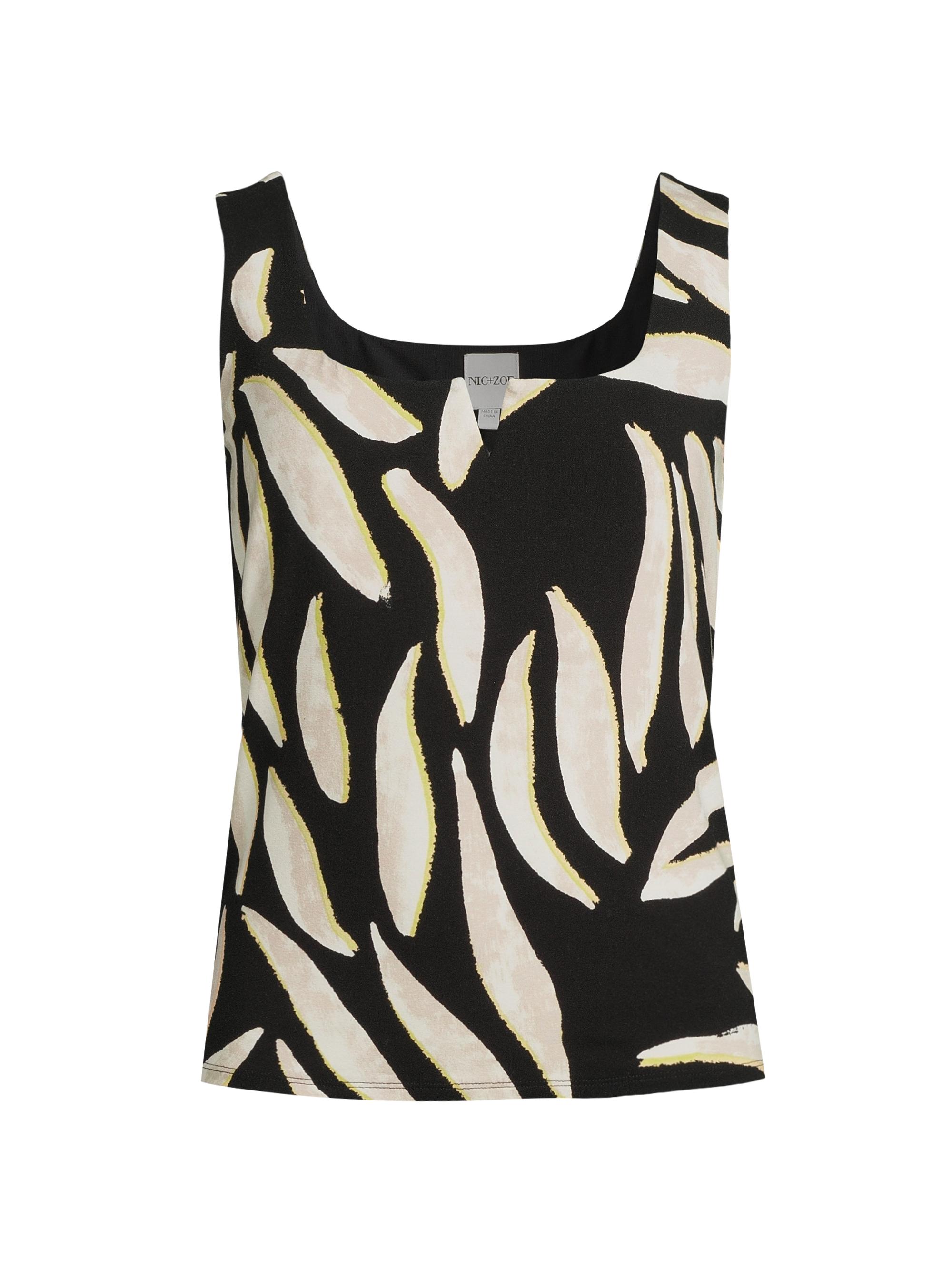 NIC+ZOE Women's Breezy Leaves Split Neck Tank Top - Black Multi
