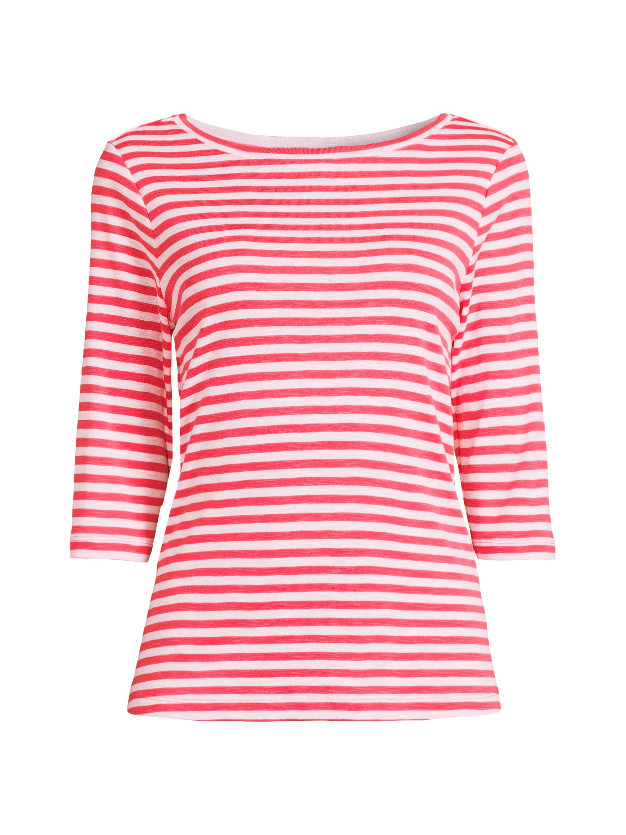 NIC+ZOE Women's Stripe Three-Quarter Sleeve Cotton-Blend T-Shirt - Pink Multi