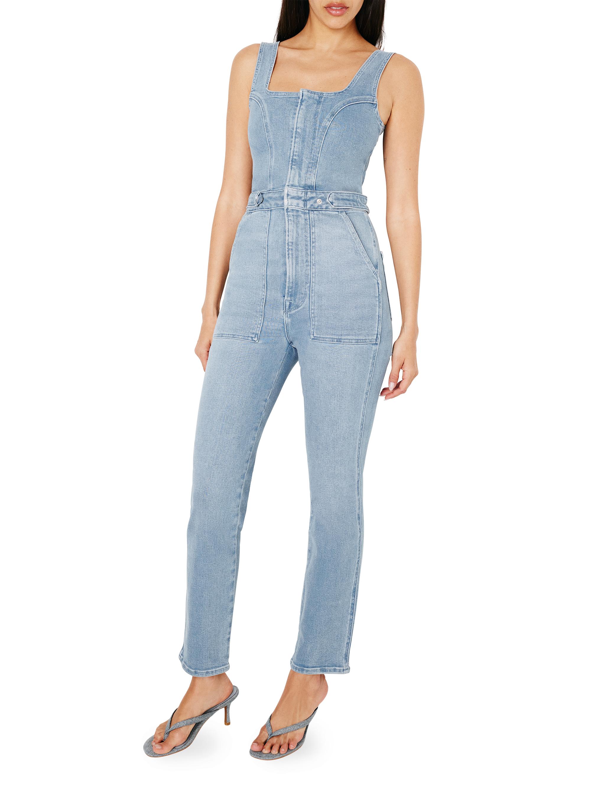 Good American Women's Fit For Success Denim Sleeveless Jumpsuit - Blue