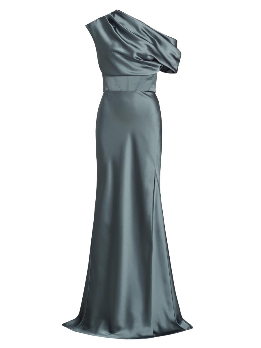 Amsale Women's Asymmetric Draped Gown - Blue - Size 6 - Petrol