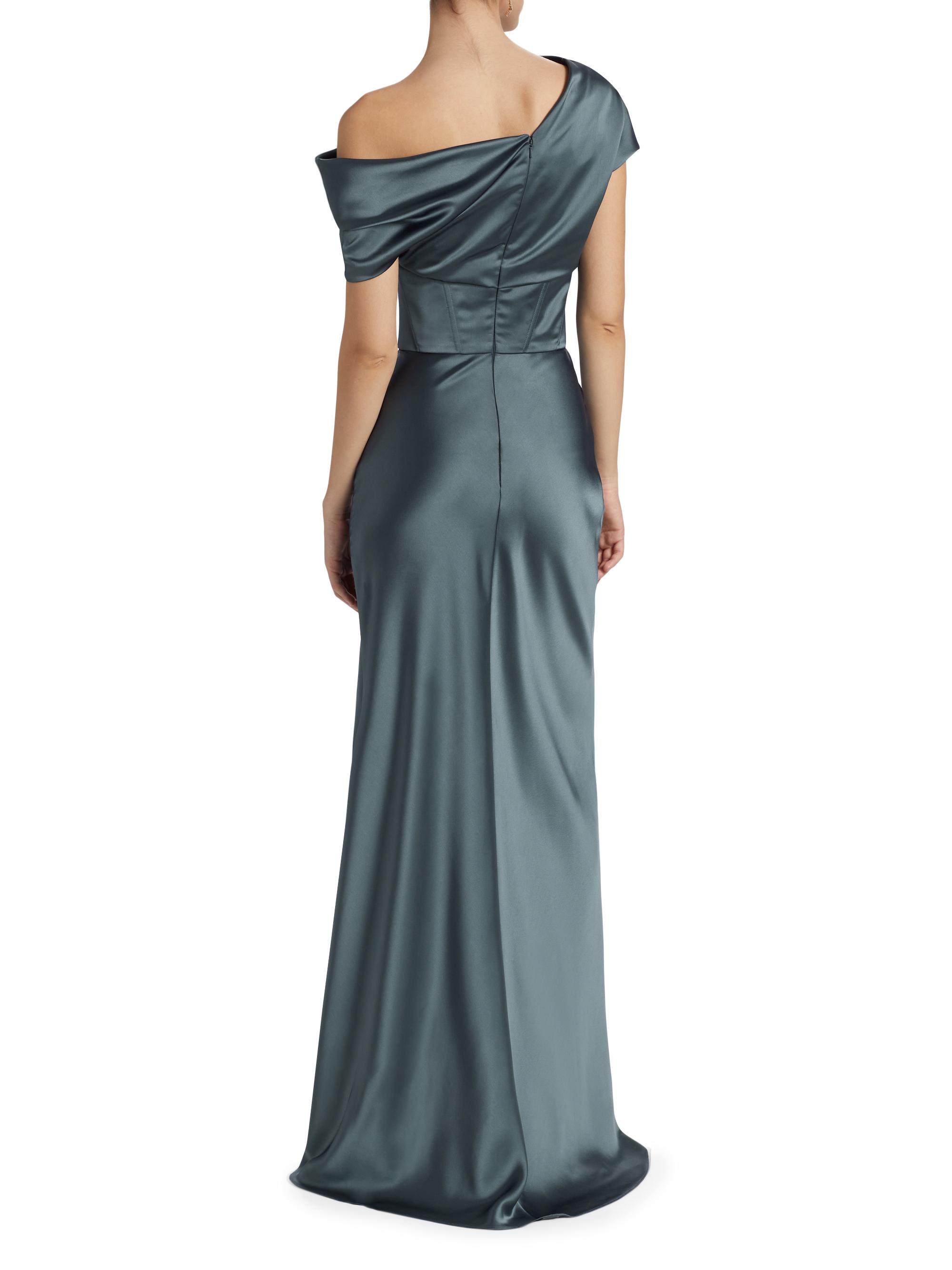 Amsale Women's Asymmetric Draped Gown - Blue - Size 14 - Petrol