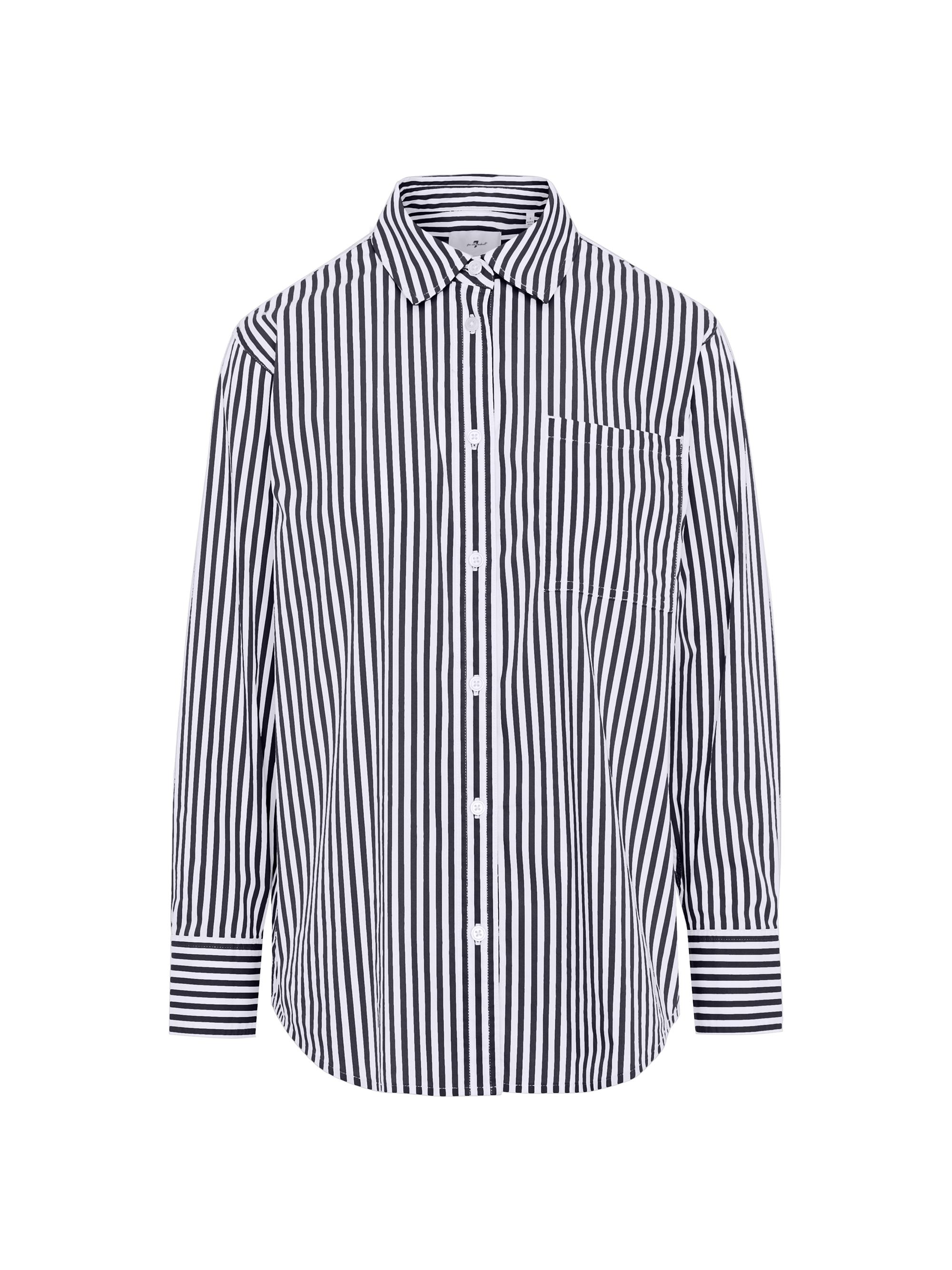 7 For All Mankind Women's Everyday Striped Button-Up Shirt - Black White Stripe