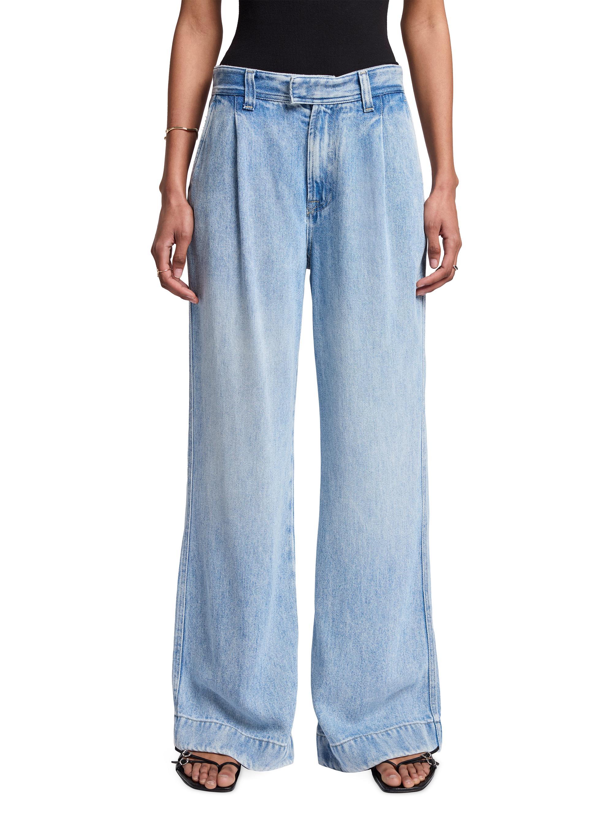 7 For All Mankind Pleated Denim Wide-Leg Jeans | Saks Fifth Avenue
