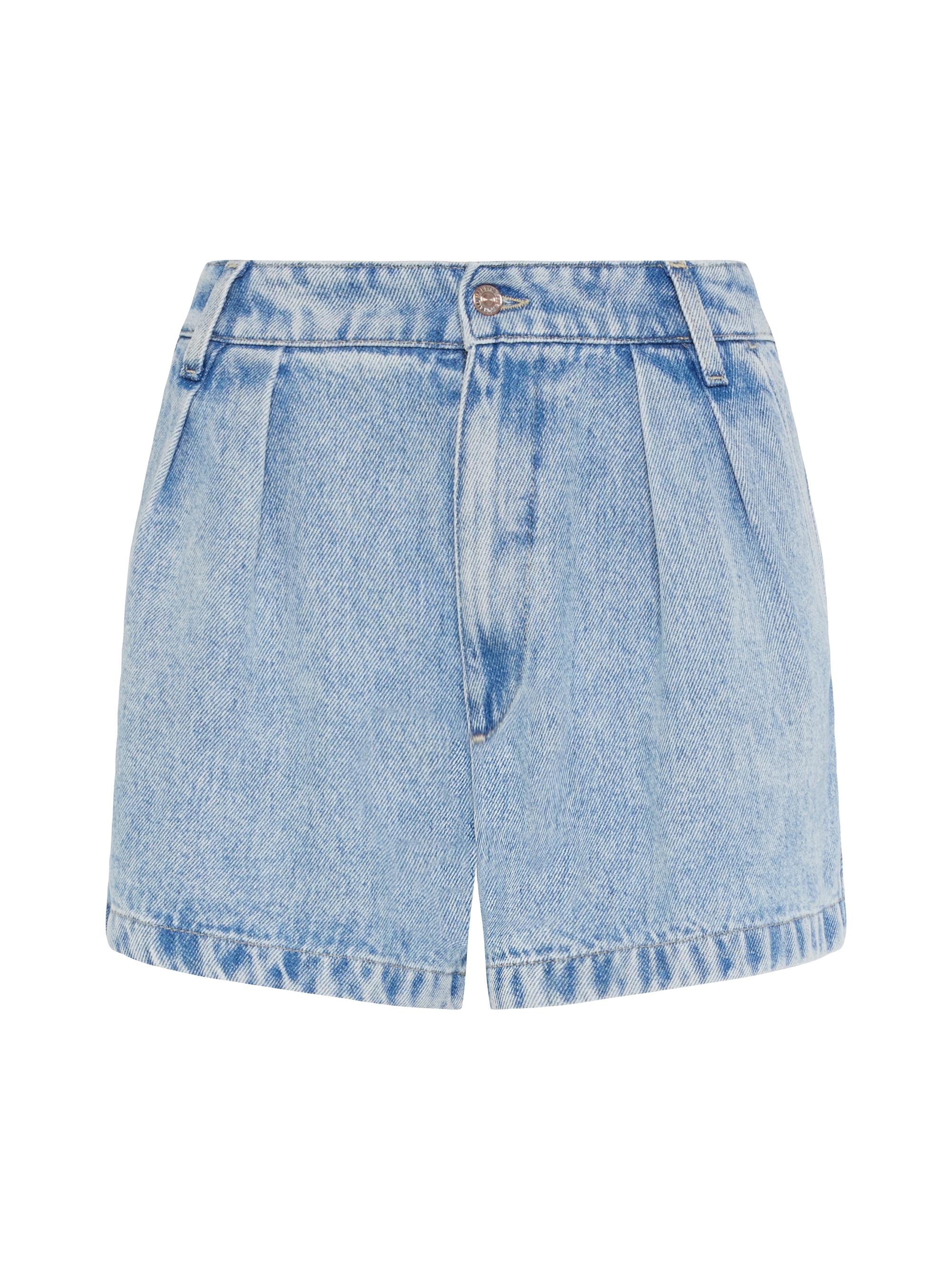 7 For All Mankind Women's Pleated Denim Shorts - Abyss