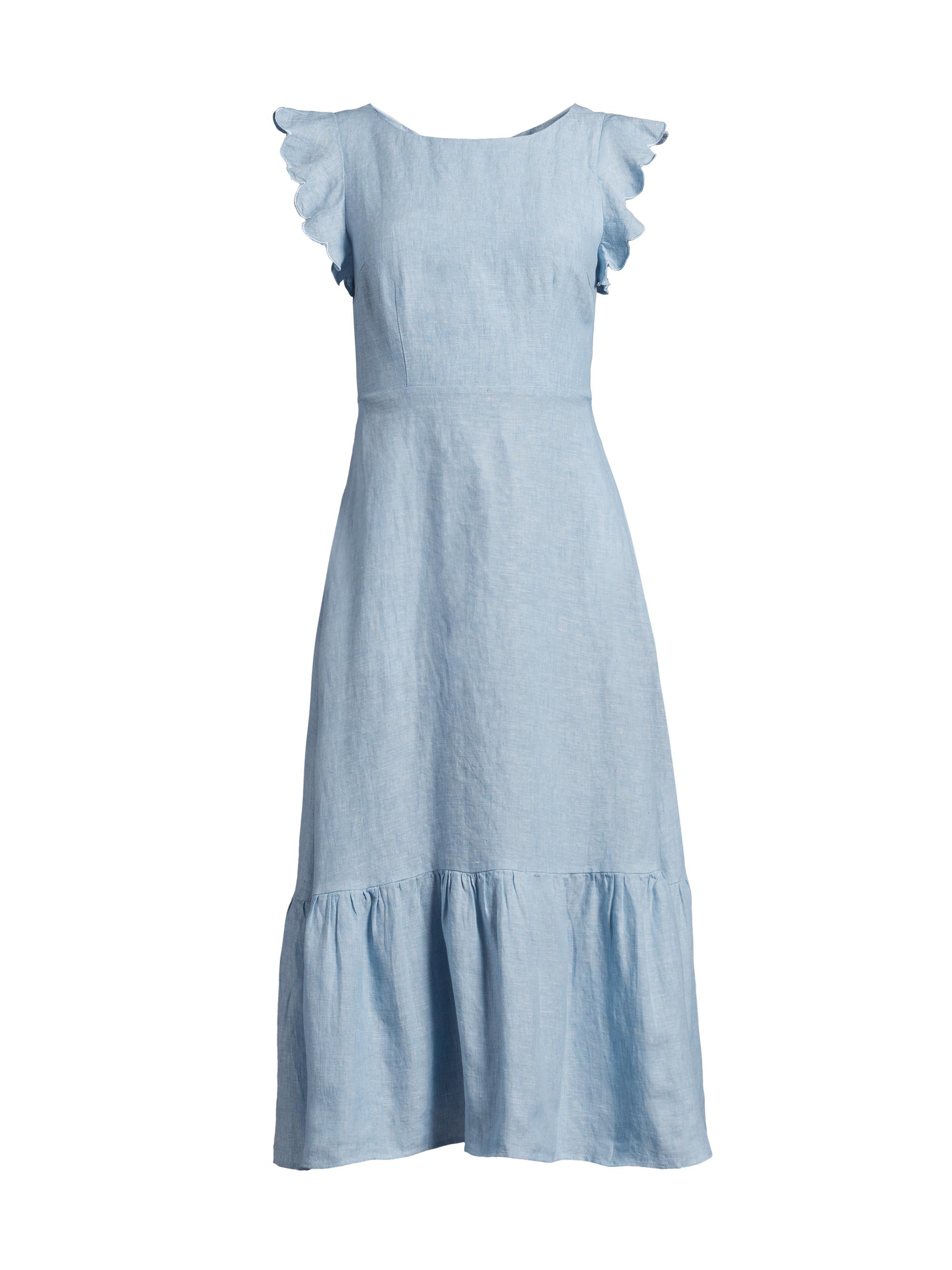 Birds of Paradis Women's Rosa Linen Tie-Back Midi-Dress - Sky