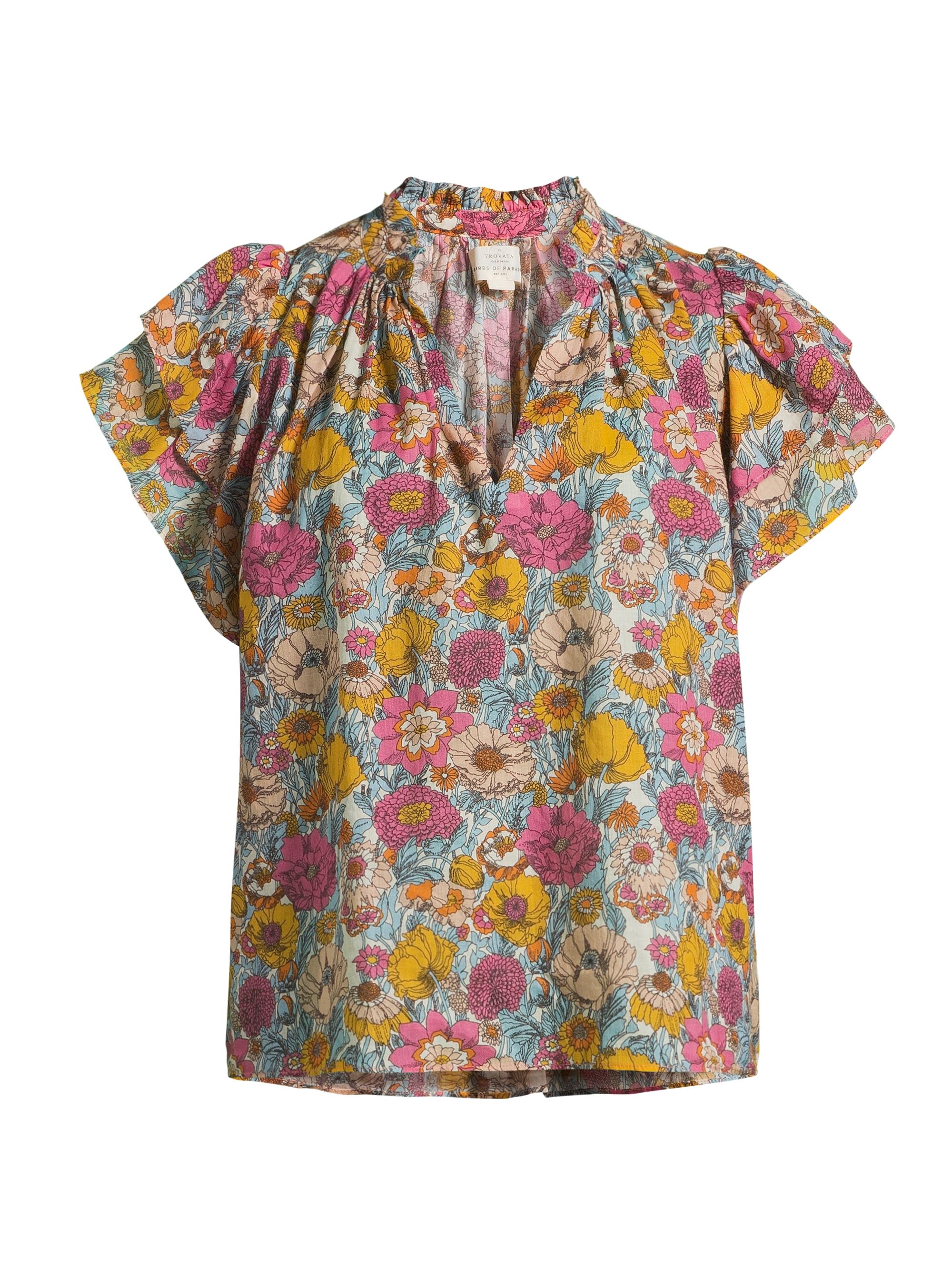 Birds of Paradis Women's Clover Gathered Floral Blouse - Dawn Fleurettes