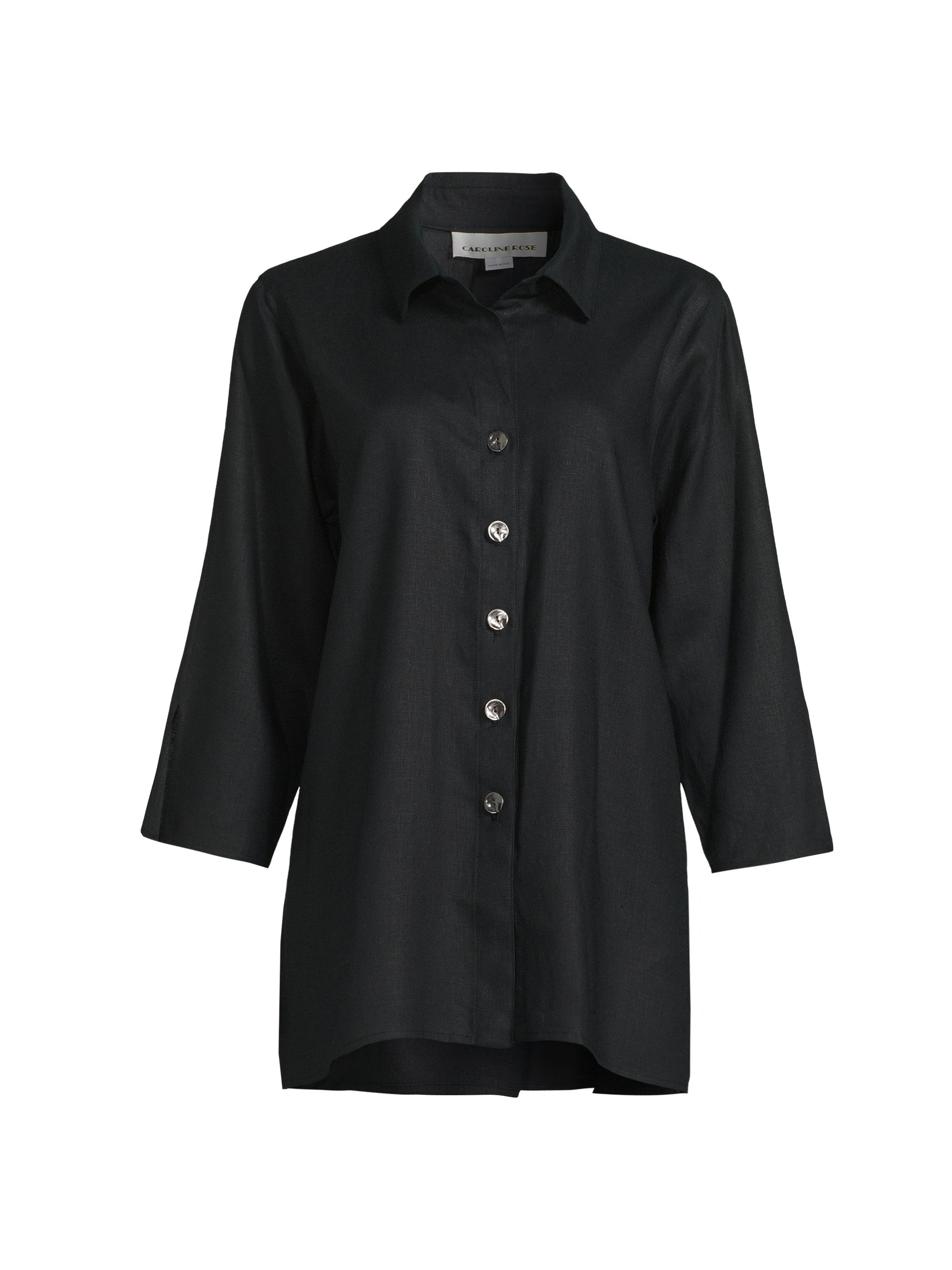 Caroline Rose Women's Plus Size Breezy Linen-Blend Tunic Shirt - Black