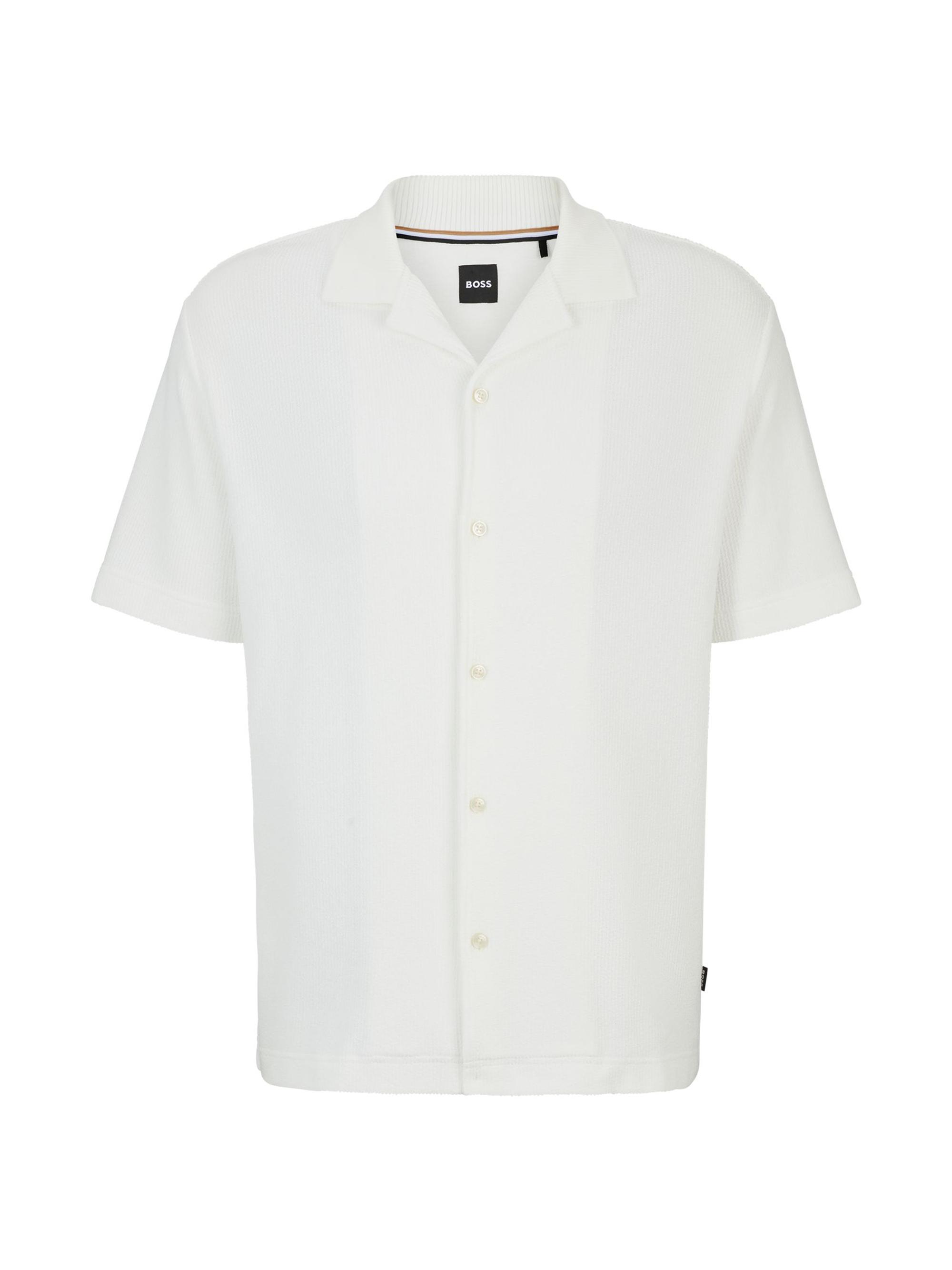BOSS Men's Regular-Fit Shirt in Cotton Boucle - White
