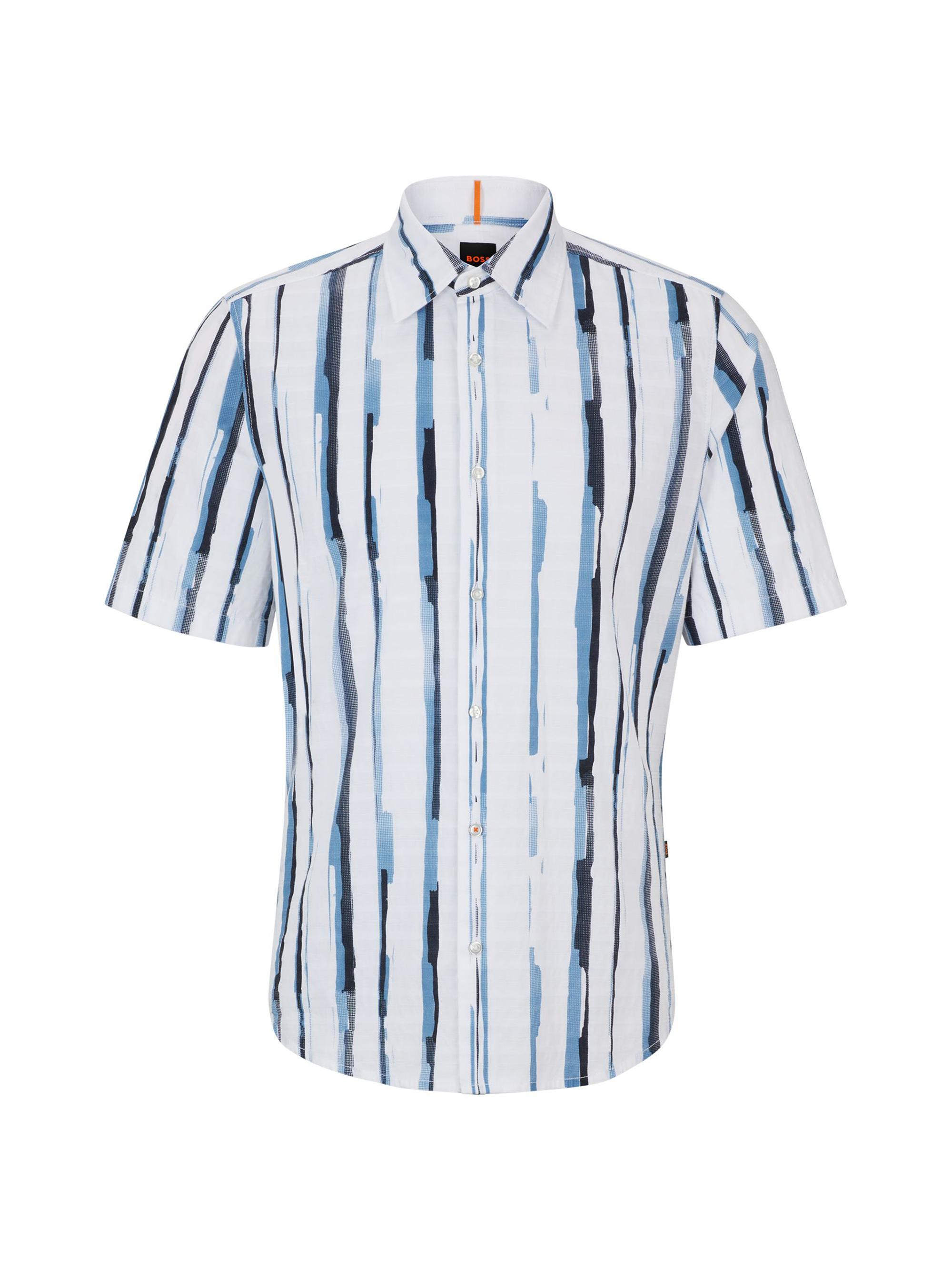 BOSS Men's Regular-Fit Shirt in Stripe-Print Cotton - White