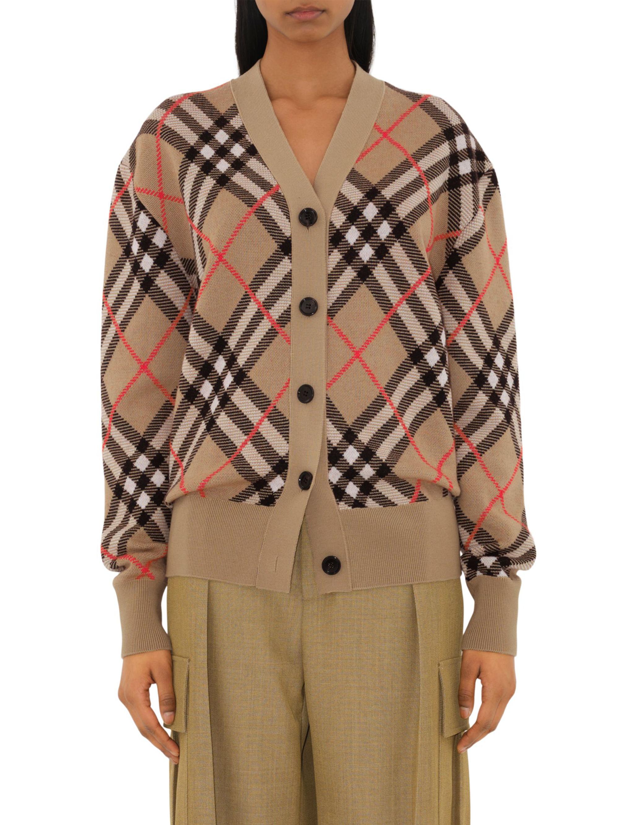 トップス Burberry Brown Check Agnese Cardigan BURBERRY Agnese Cutout Argyle-Check Wool-Blend Cardigan | endource