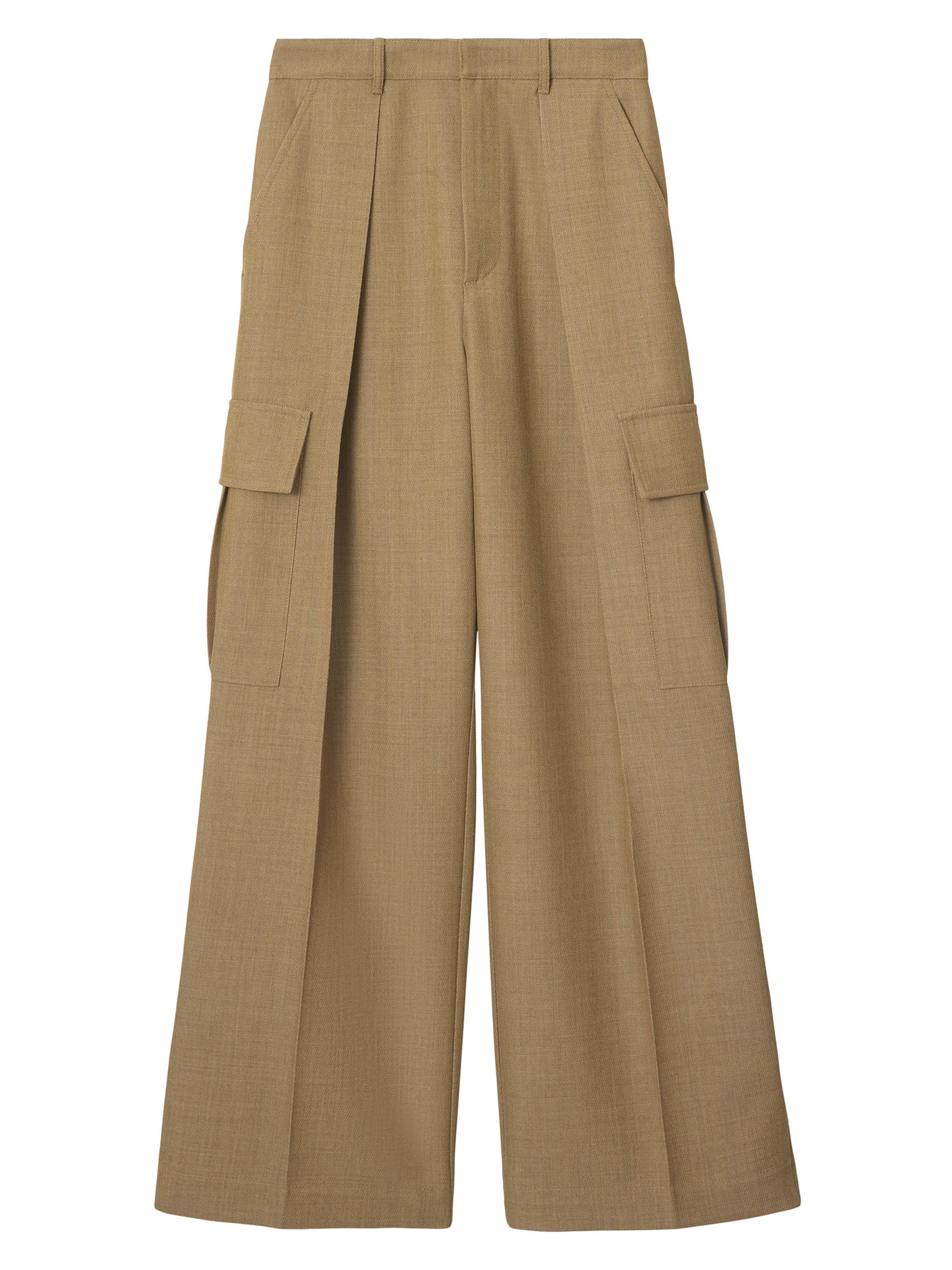 Burberry Women's Wide-Leg Wool Cargo Pants - Beige Honey