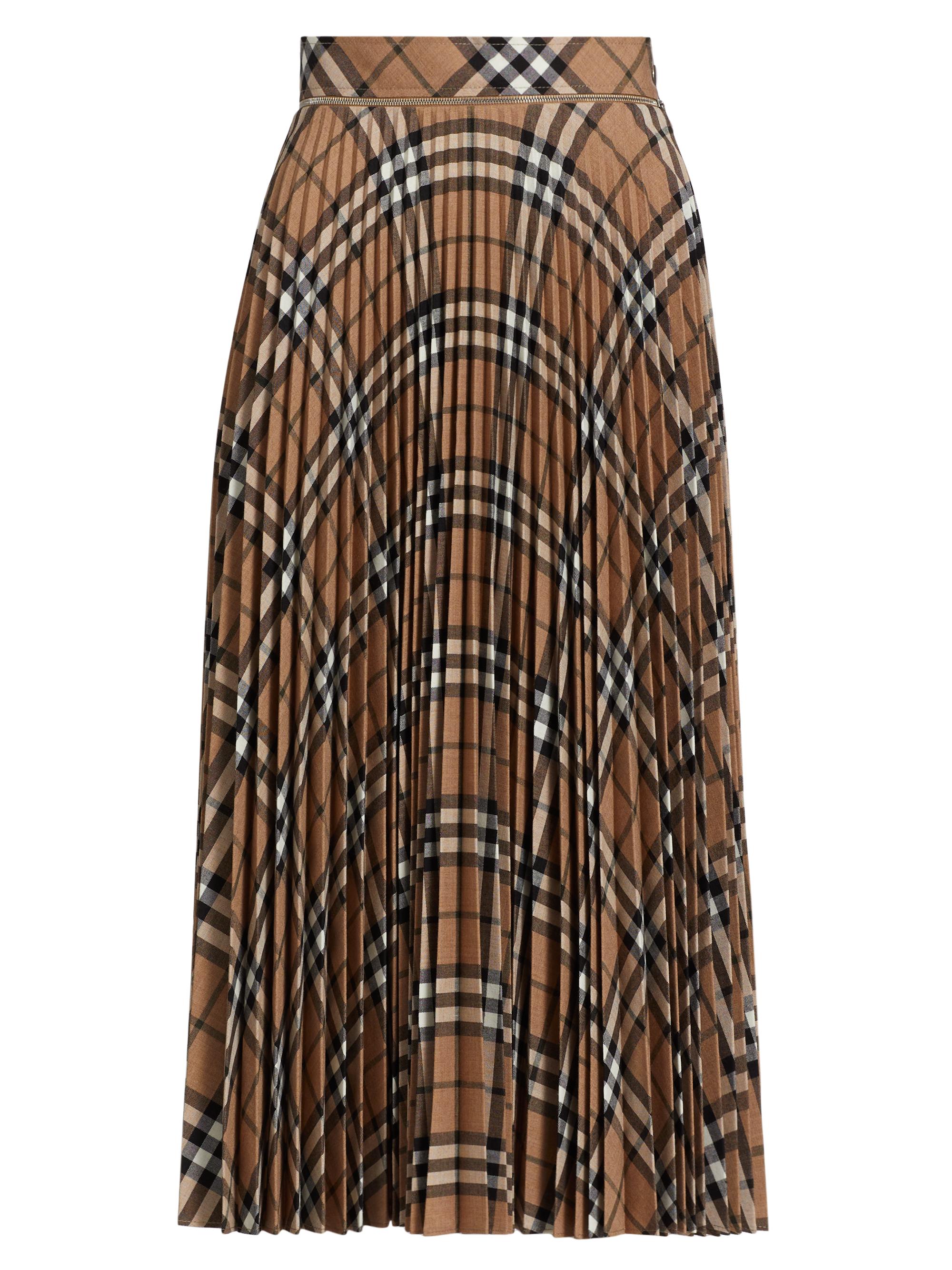 Burberry Women's Check Wool-Blend Pleated Midi-Skirt - Lindencheck