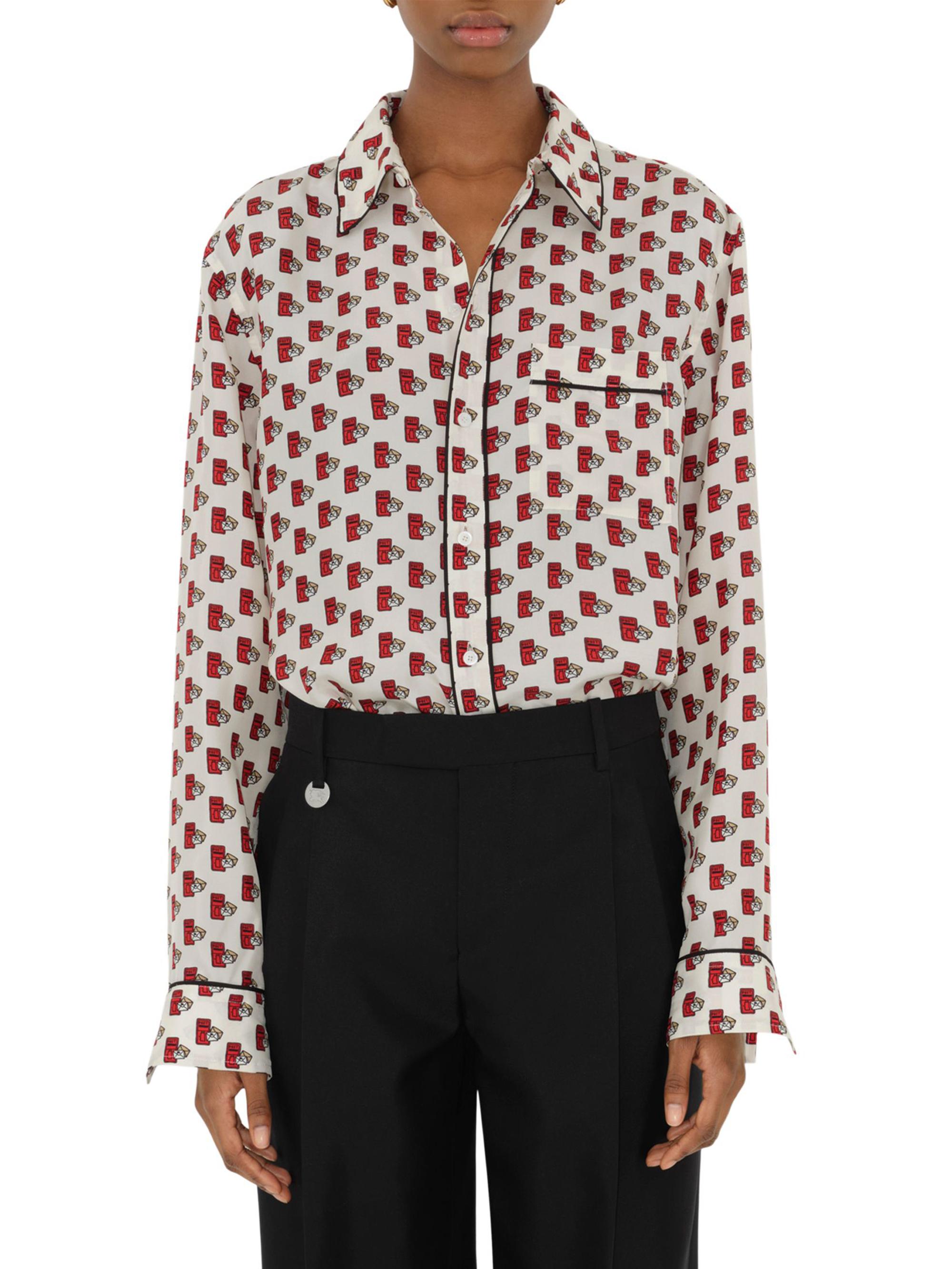 Burberry Postbox-Print Silk Long-Sleeve Blouse | Saks Fifth Avenue