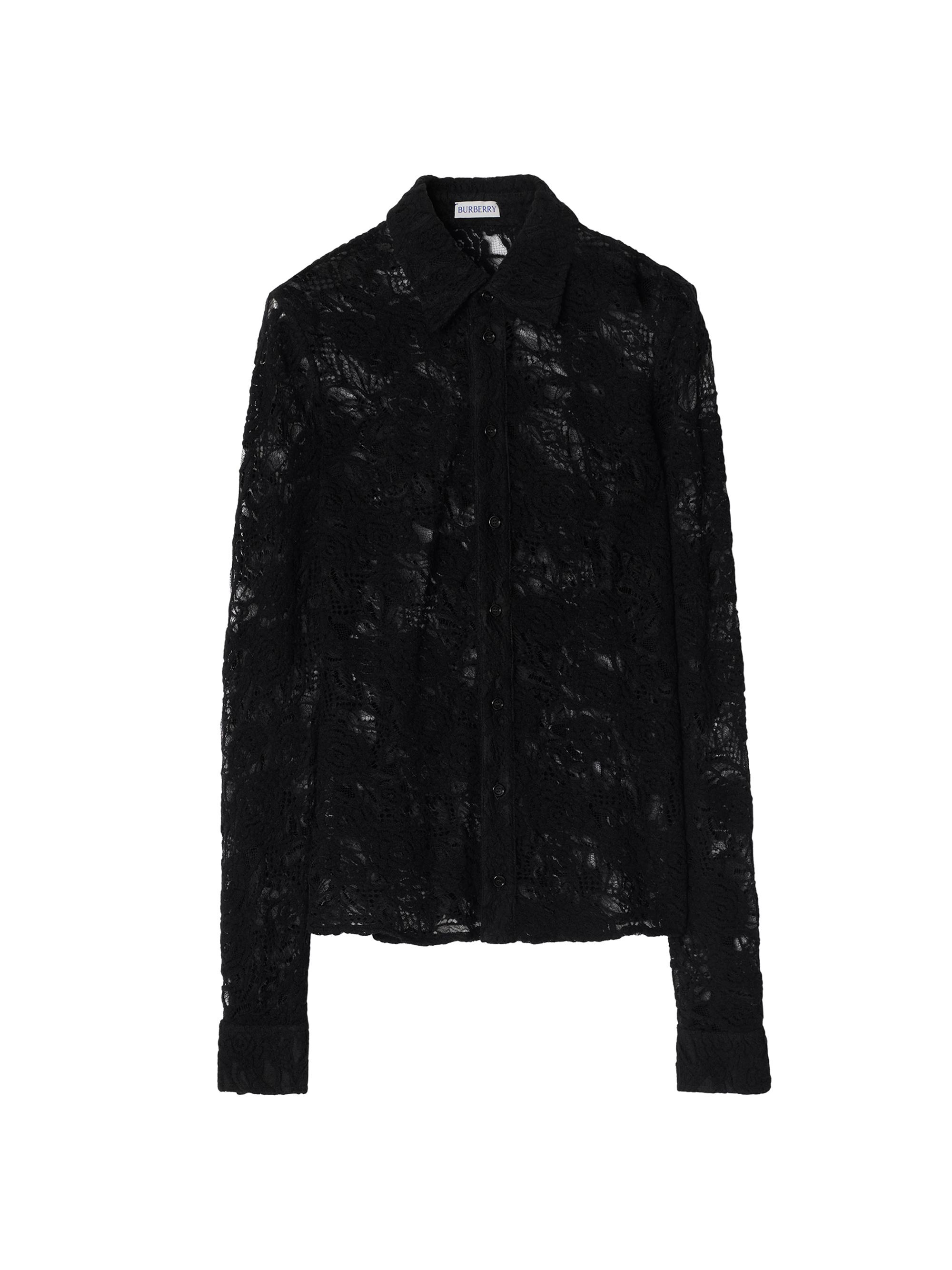 Burberry Women's Lace Wool-Blend Slim-Fit Shirt - Black