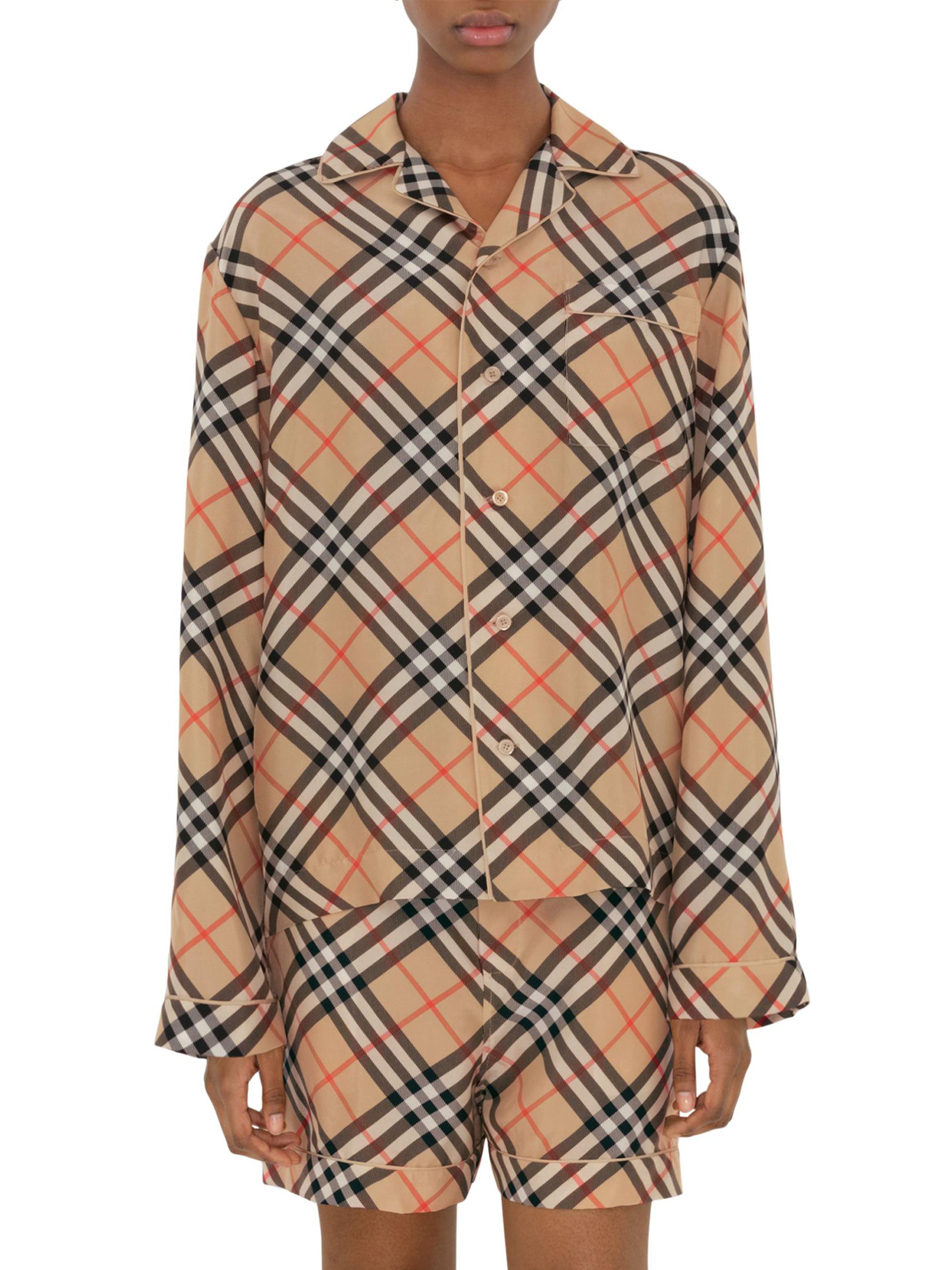 Burberry Check Silk Long-Sleeve Blouse | Saks Fifth Avenue