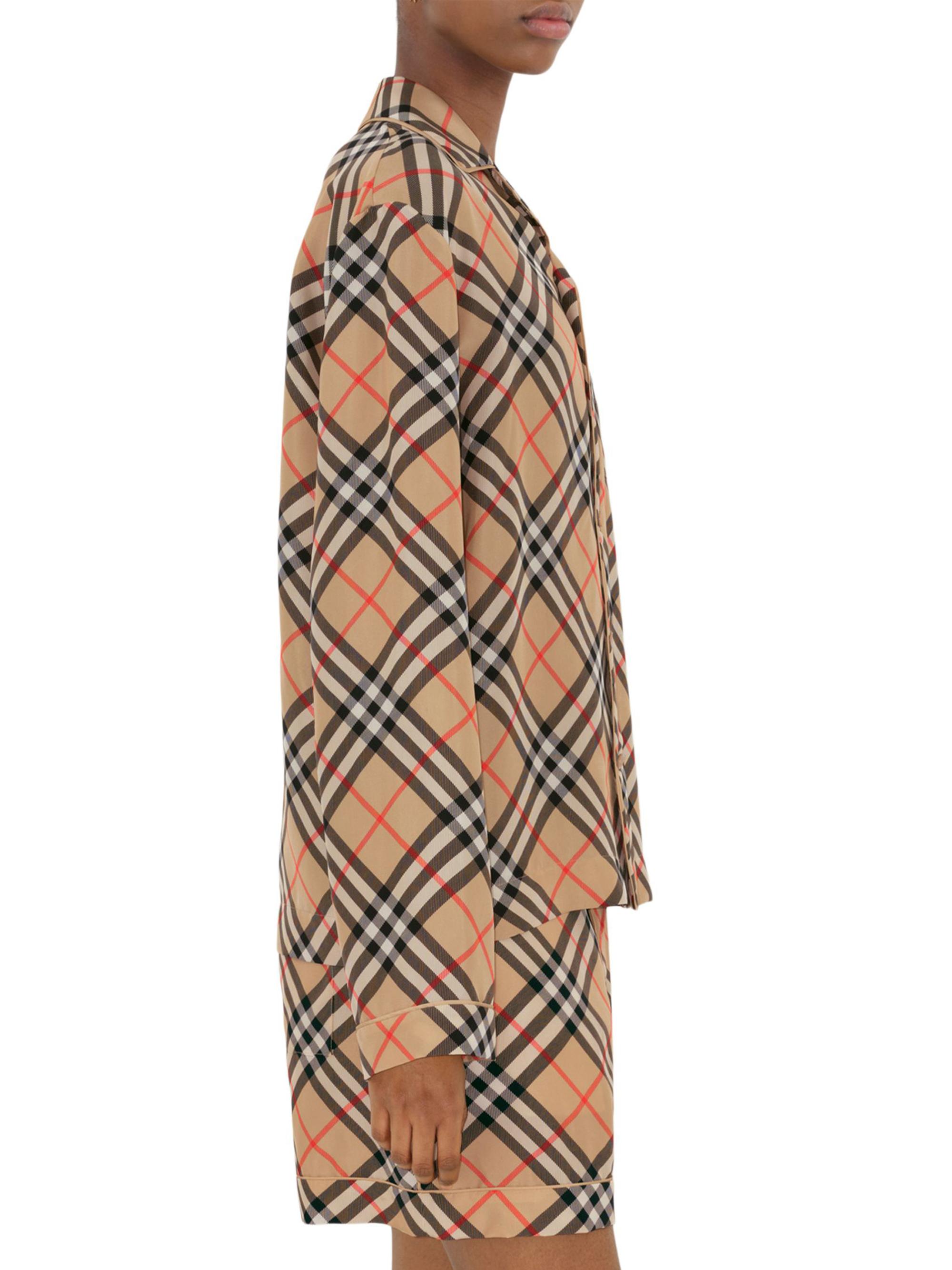 Burberry Check Silk Long-Sleeve Blouse | Saks Fifth Avenue