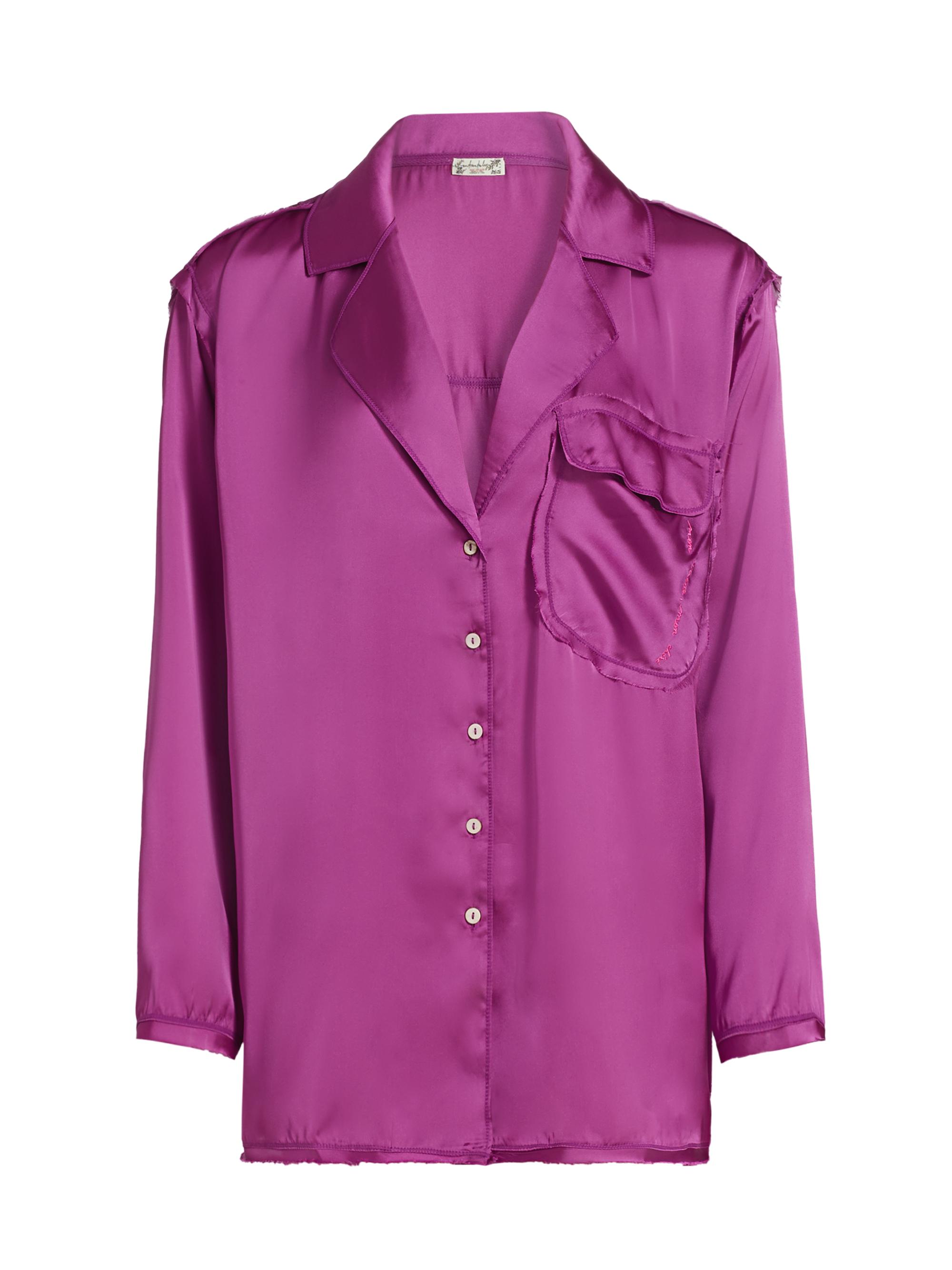 Free People Women's Like Honey Satin Pajama Shirt - Vivid Viola