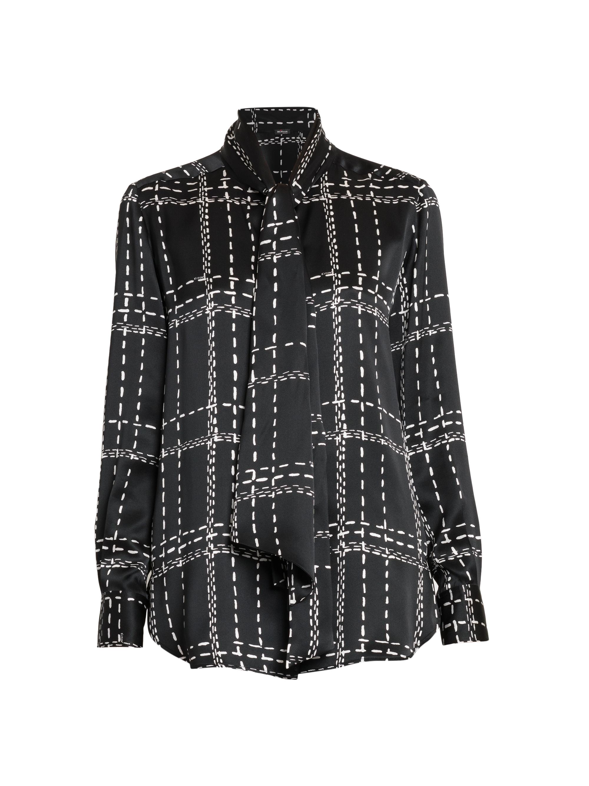 Kiton Women's Geometric Silk Tie-Neck Shirt - Black