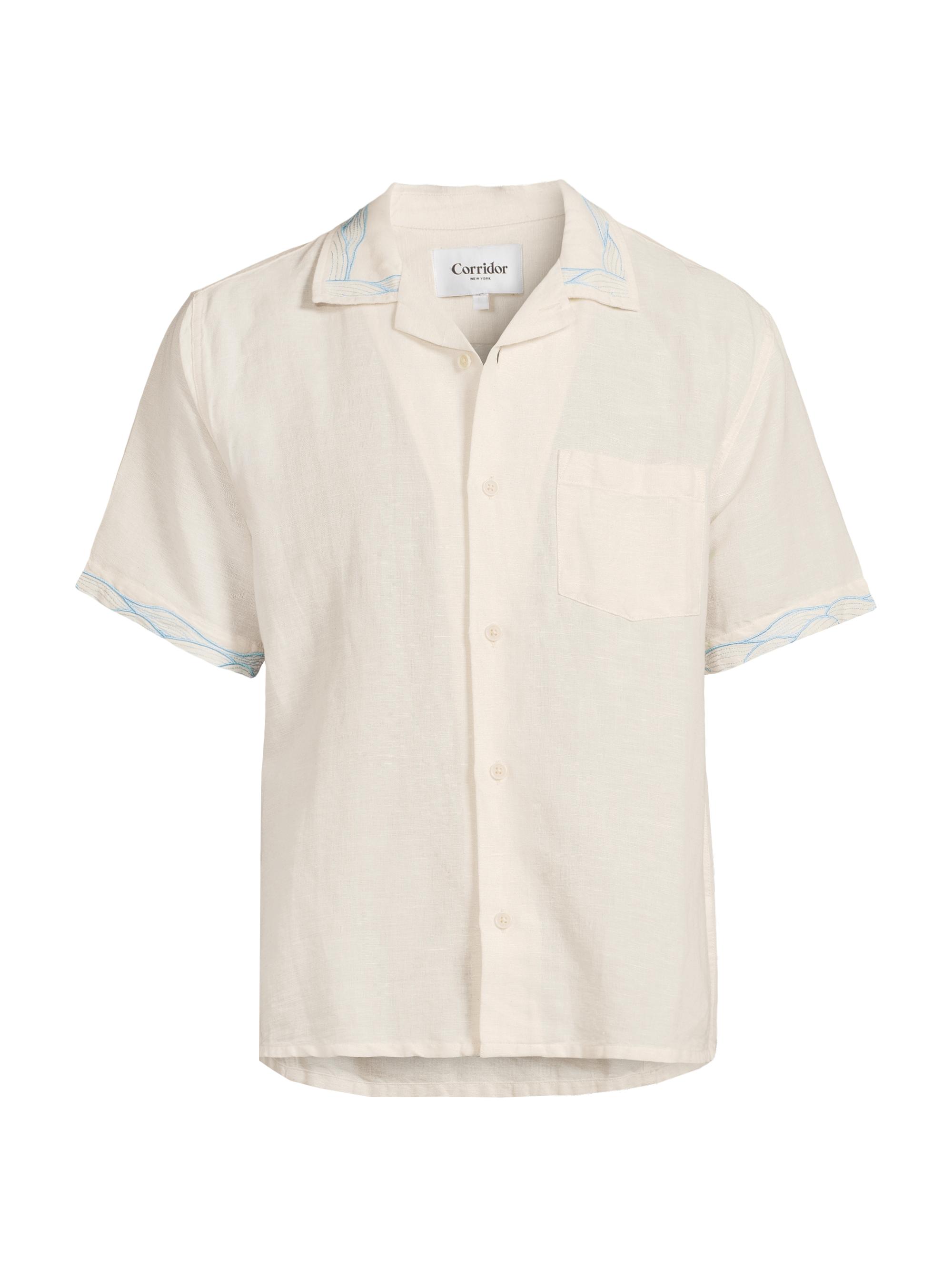 Corridor Men's Embroidered Waves Short-Sleeve Shirt - Natural