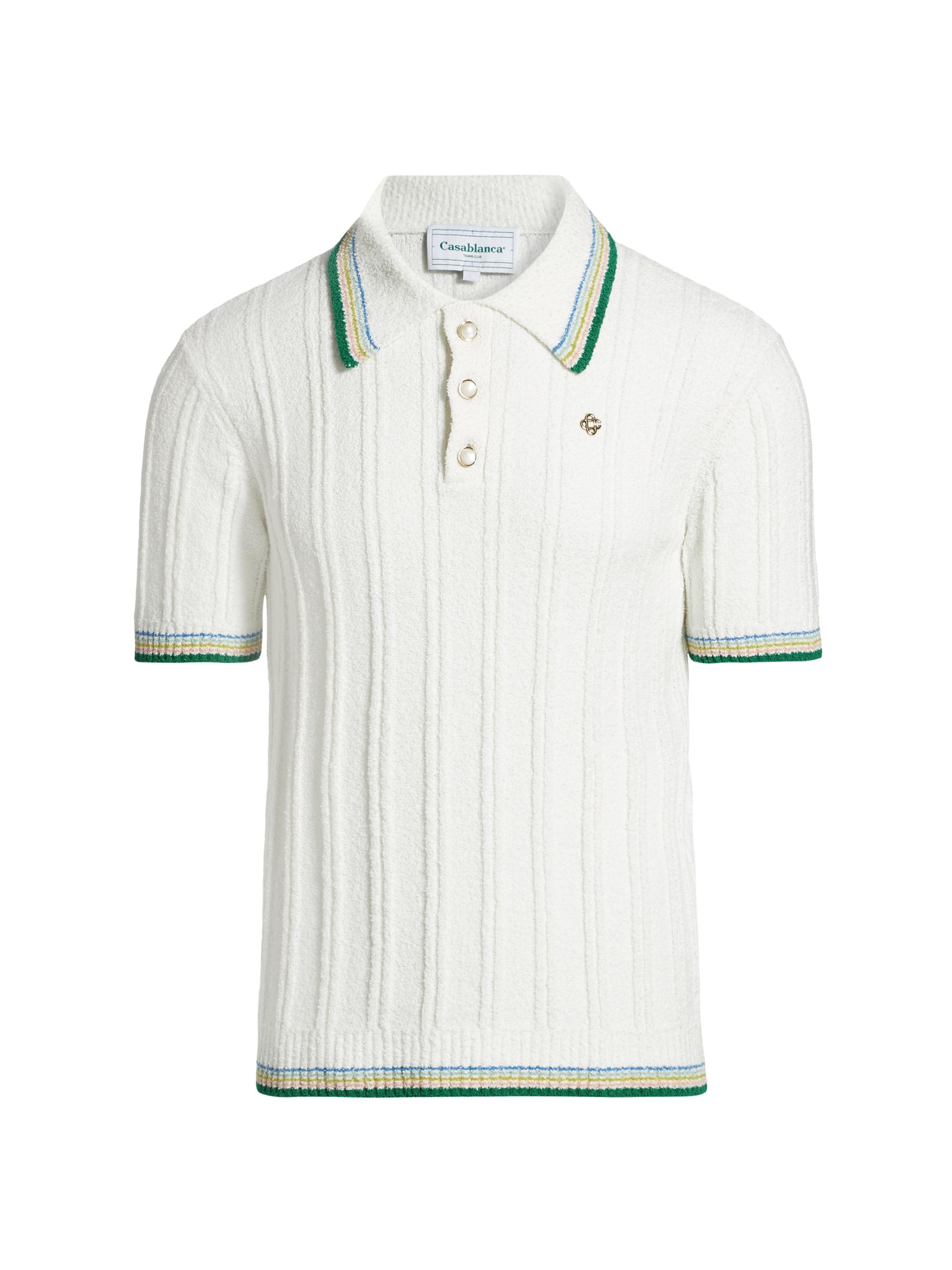 Casablanca Men's Bouclé Cotton-Blend Rib-Knit Polo Shirt - White