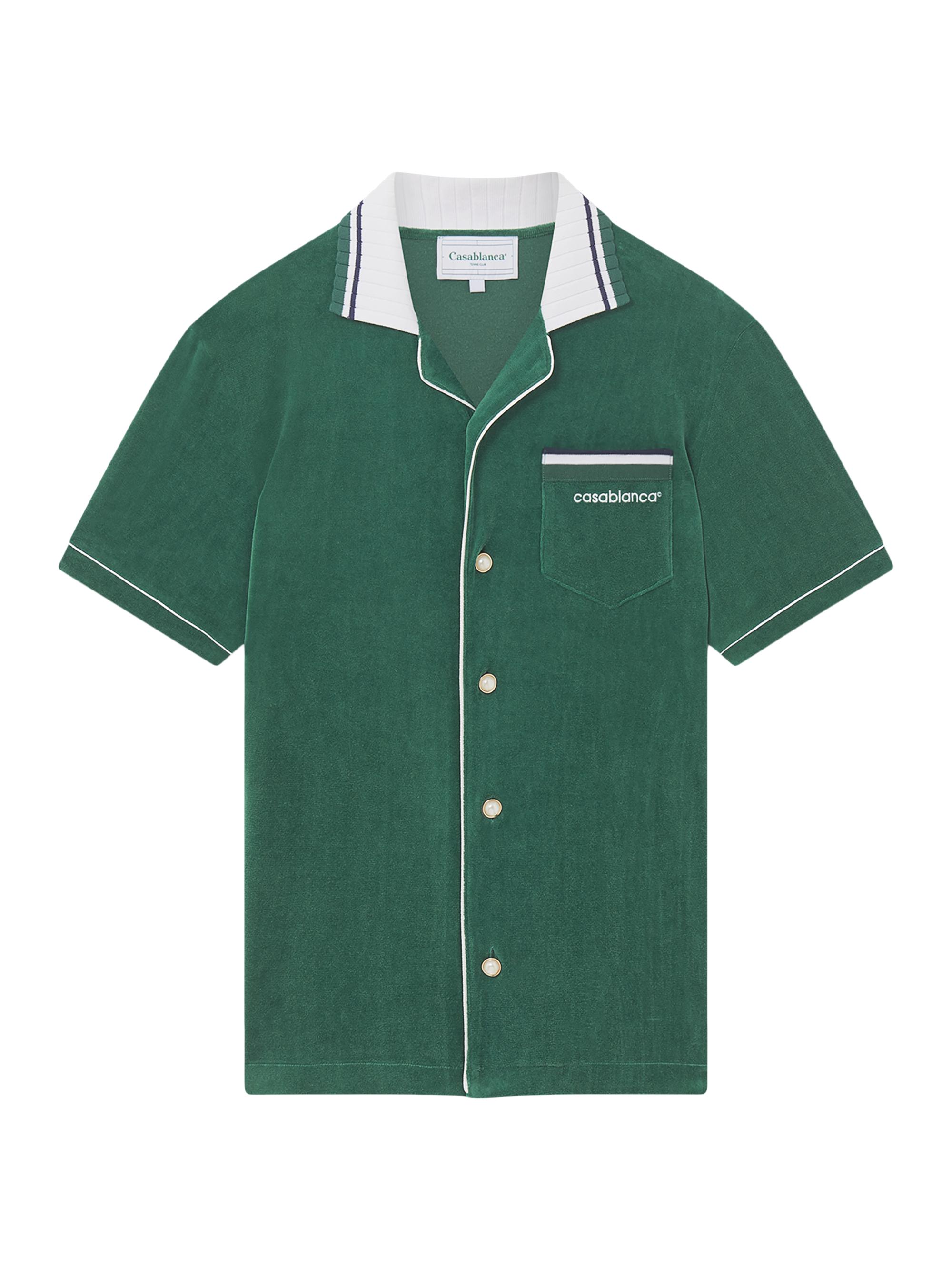 Casablanca Men's Cotton-Blend Velour Short-Sleeve Shirt - Evergreen