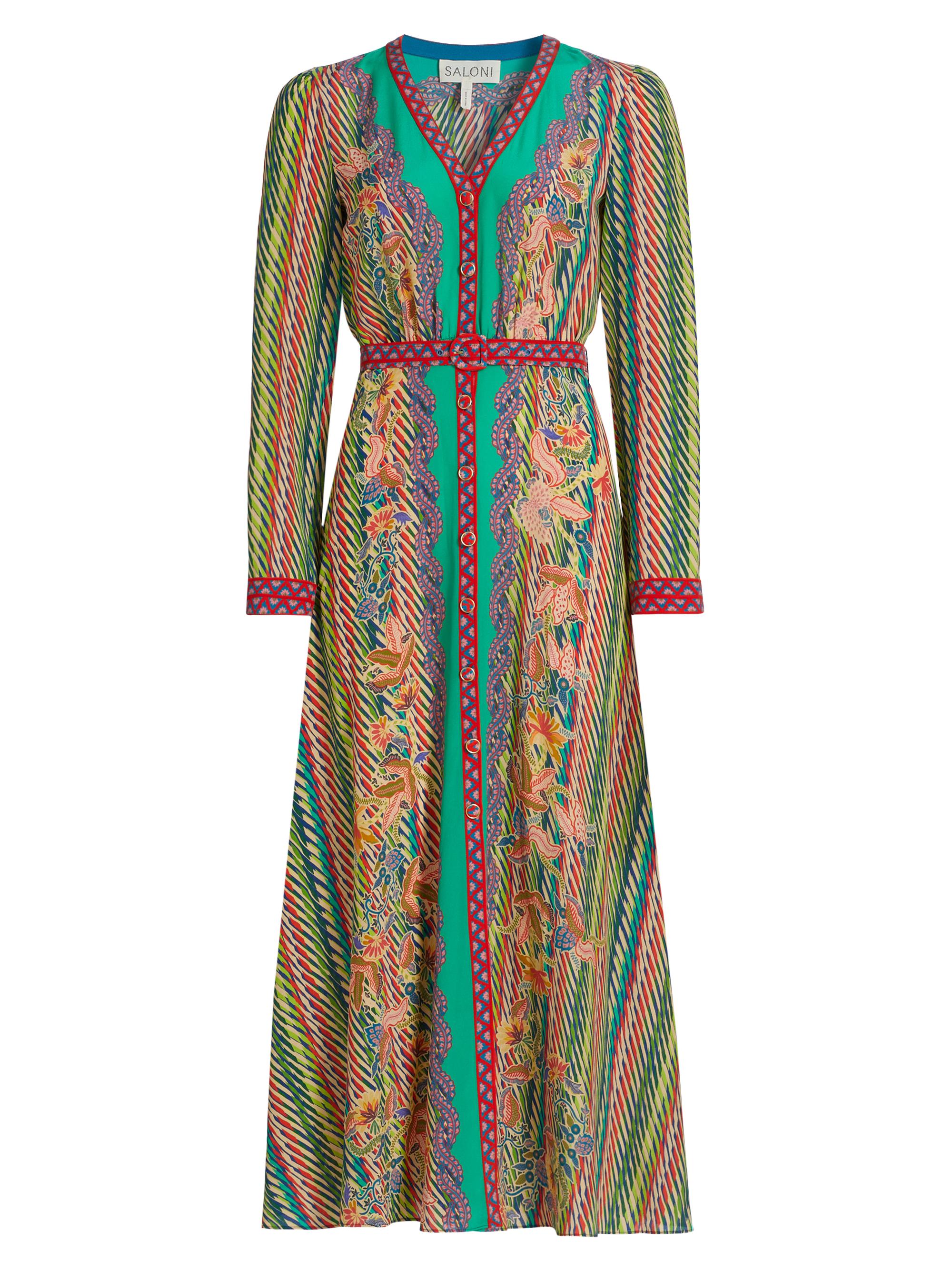 Saloni Women's Lea Belted Scarf-Print Silk Shirtdress - Oblique Bloom