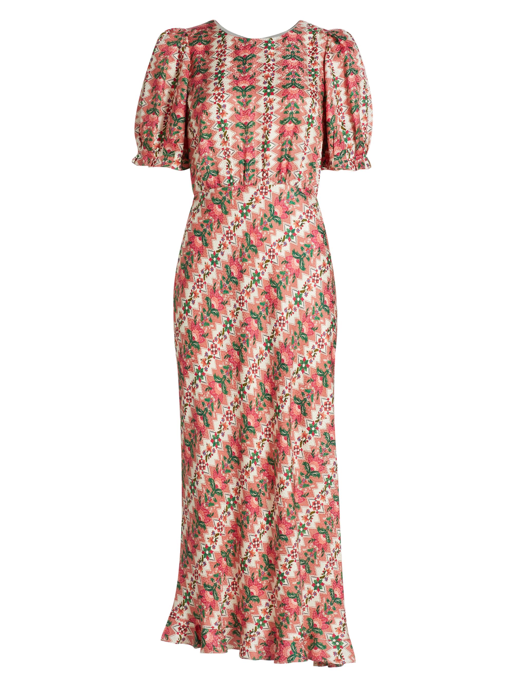 Saloni Women's Vida Printed Silk Midi-Dress - Java Lace Blush