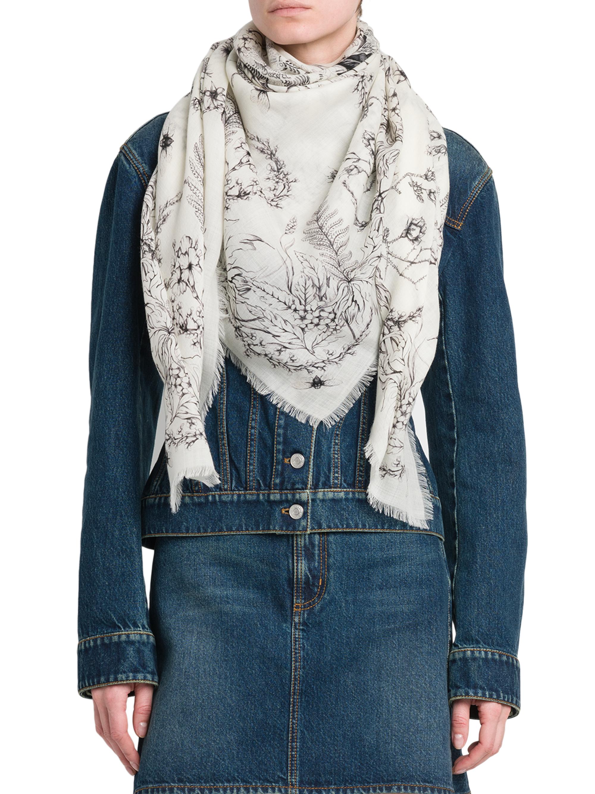 McQueen Women's Fern Skull Wool Shawl -  Black