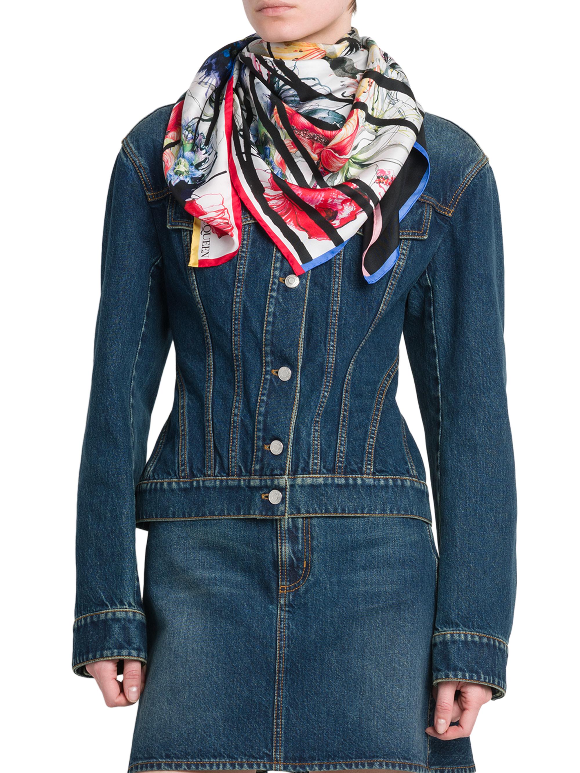 McQueen Women's Exploded Floral Silk Scarf -  Black