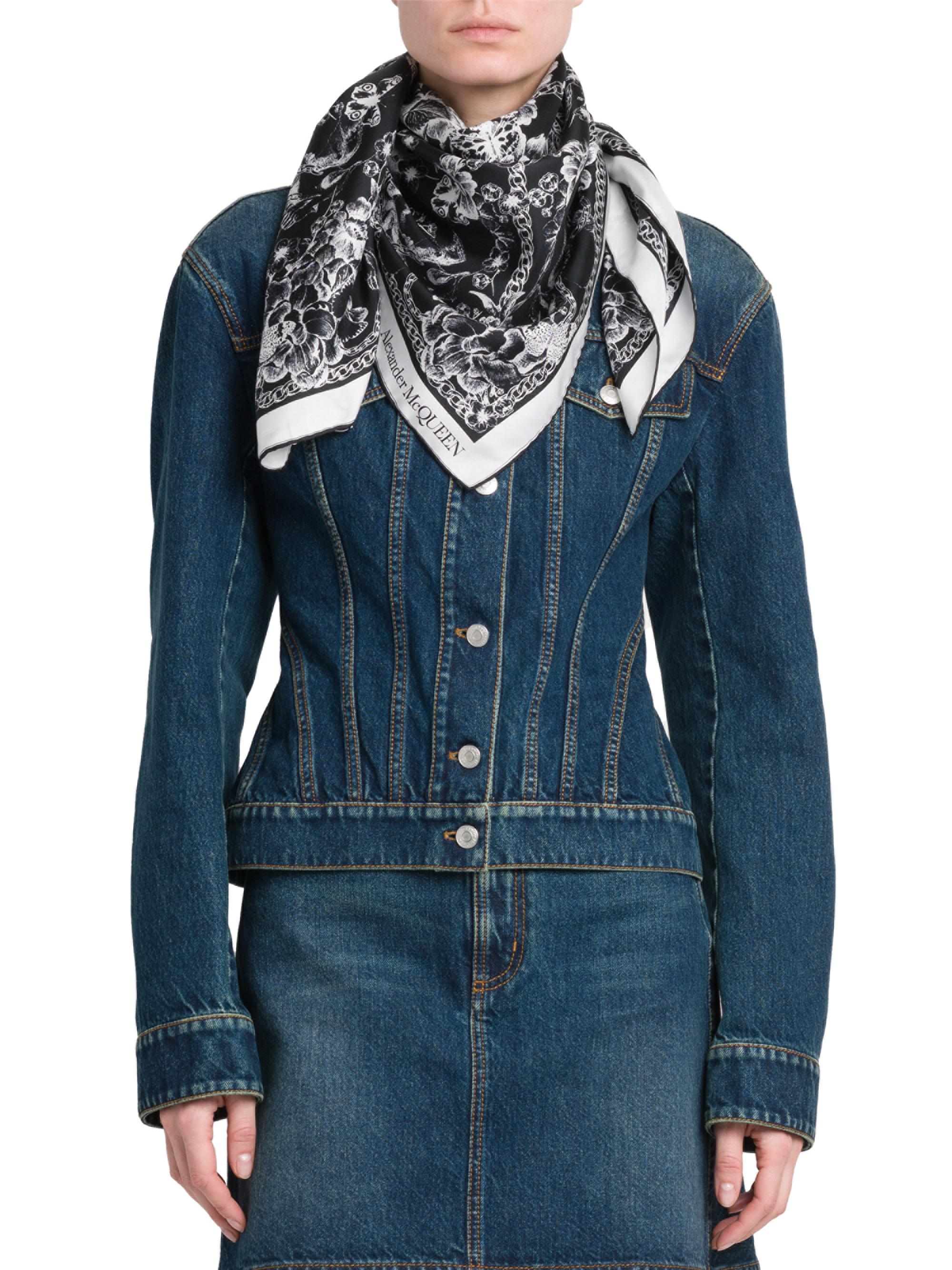 McQueen Women's Blossom Skull Silk Scarf - Black