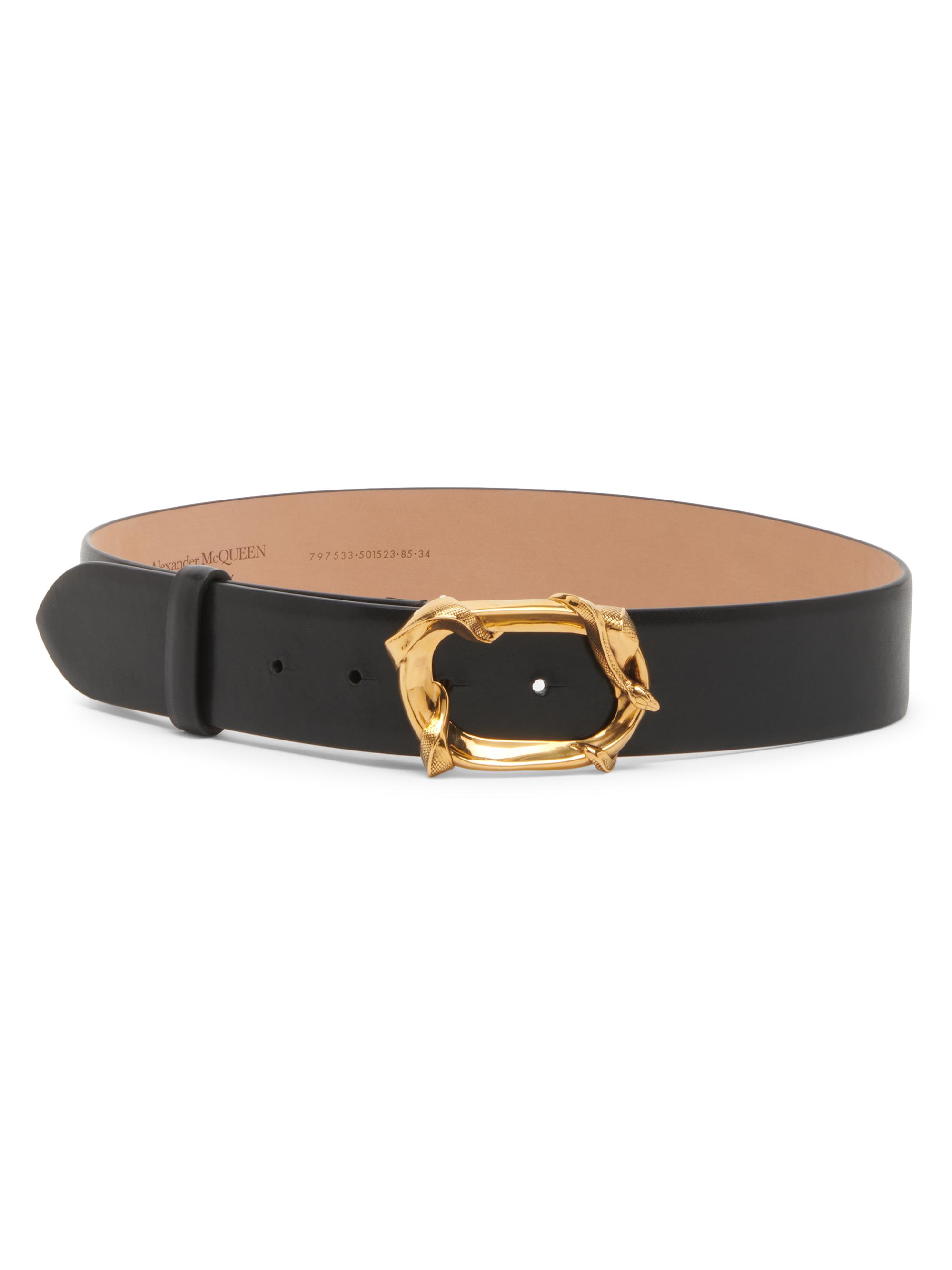 McQueen Women's Leather Snake Buckle Belt - Black