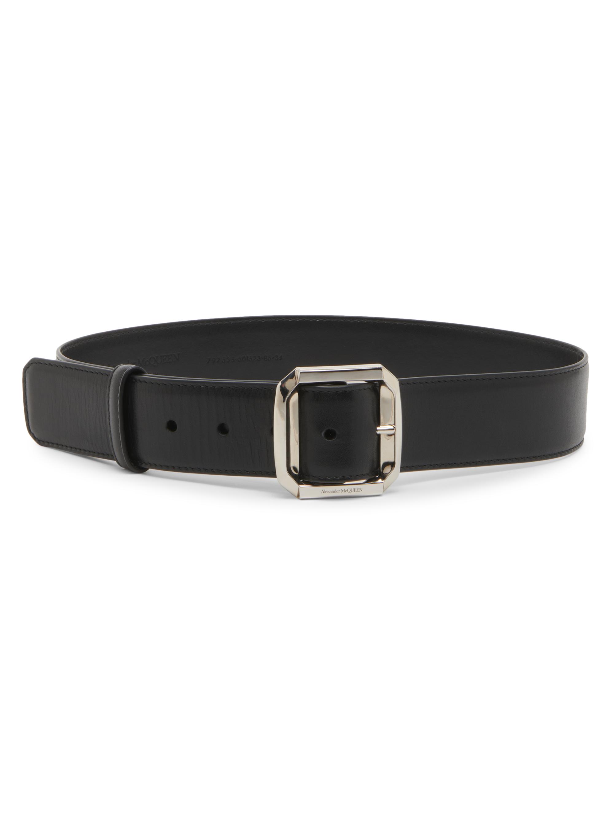 McQueen Women's Leather Military Hip Belt - Black Silver